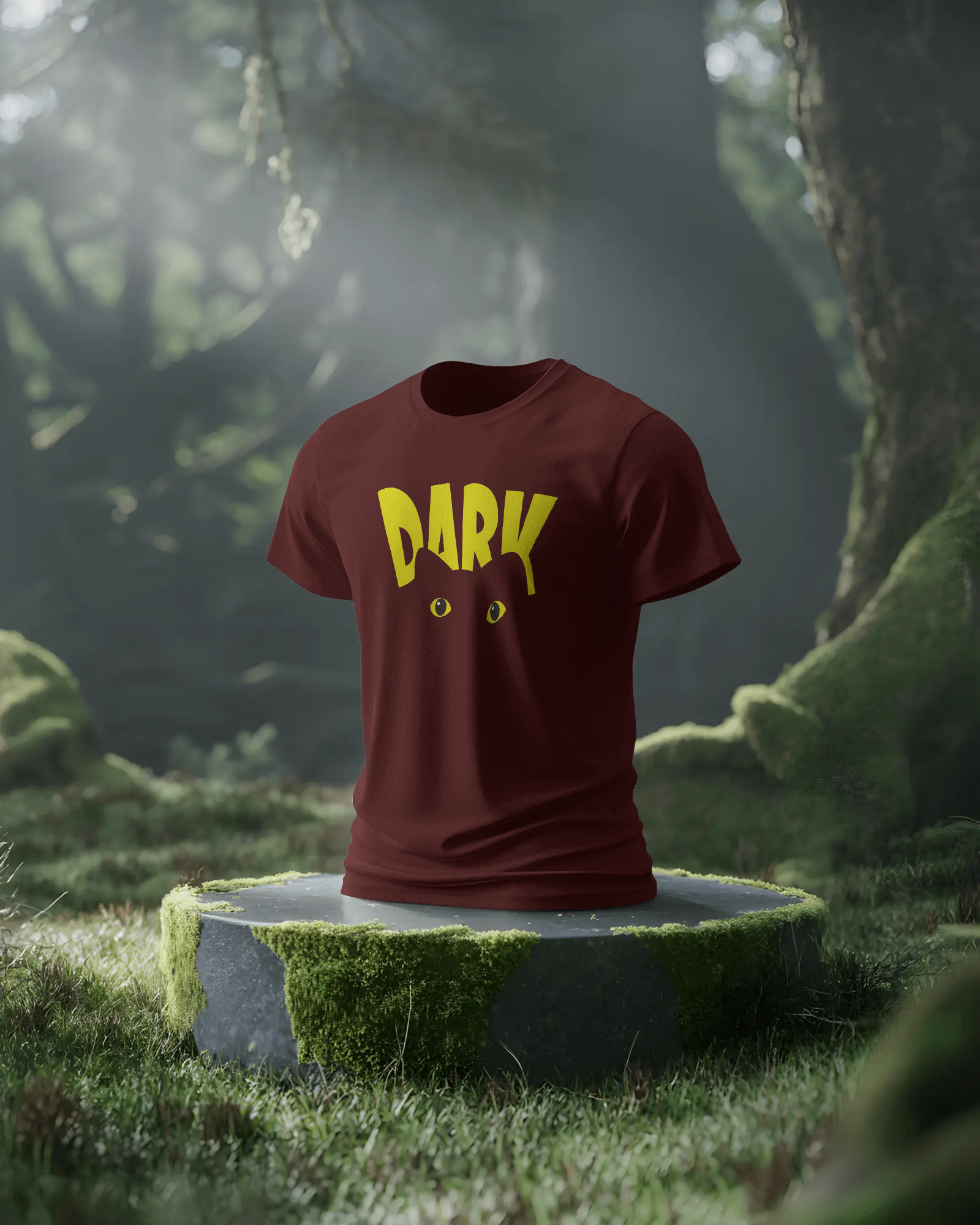Maroon regular fit tshirt from Nitorious Atelier featuring a quirky cat graphic print. Made with premium cotton for a soft feel and lasting comfort.