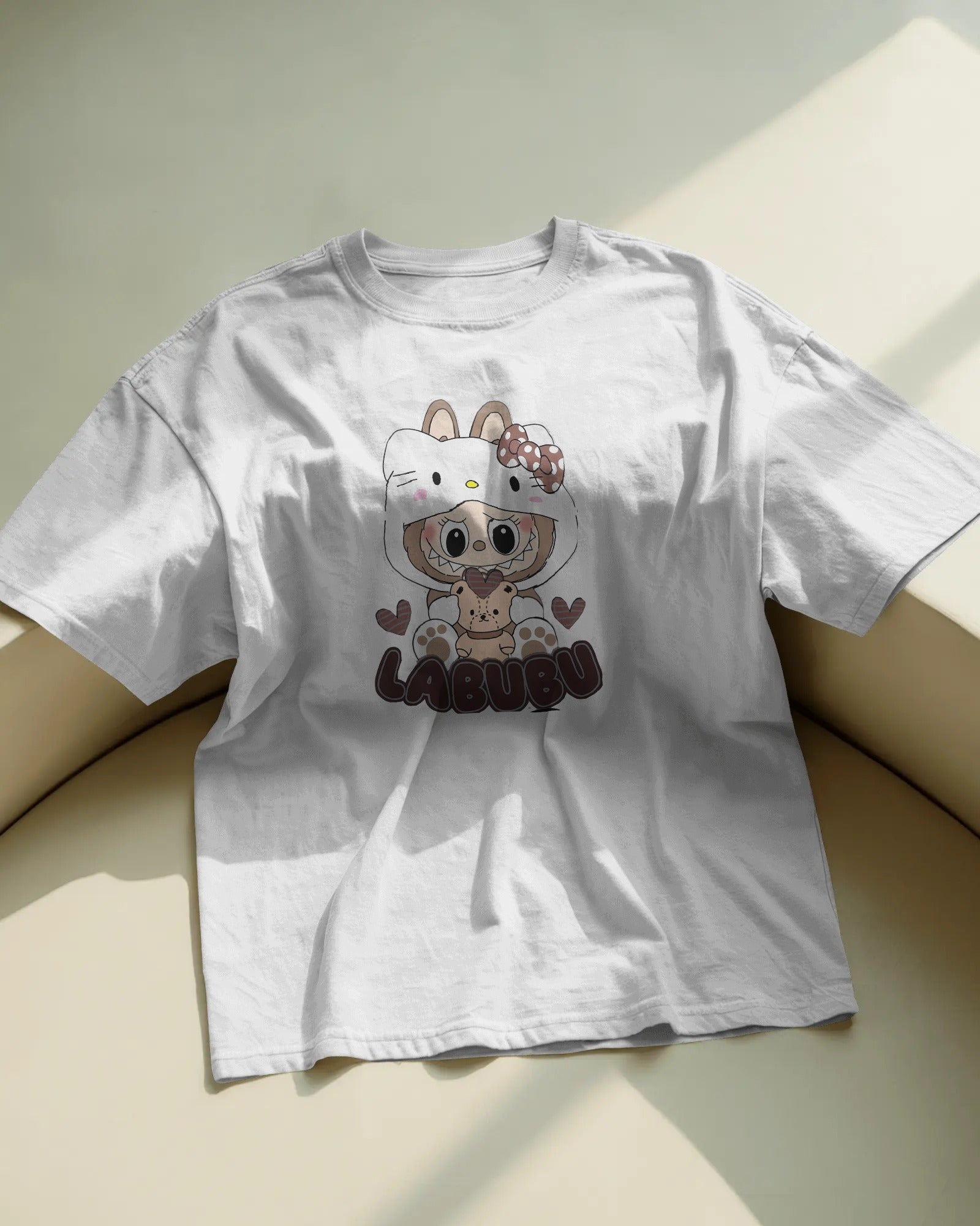 Labubu white t-shirt with a cartoon character design on a light background