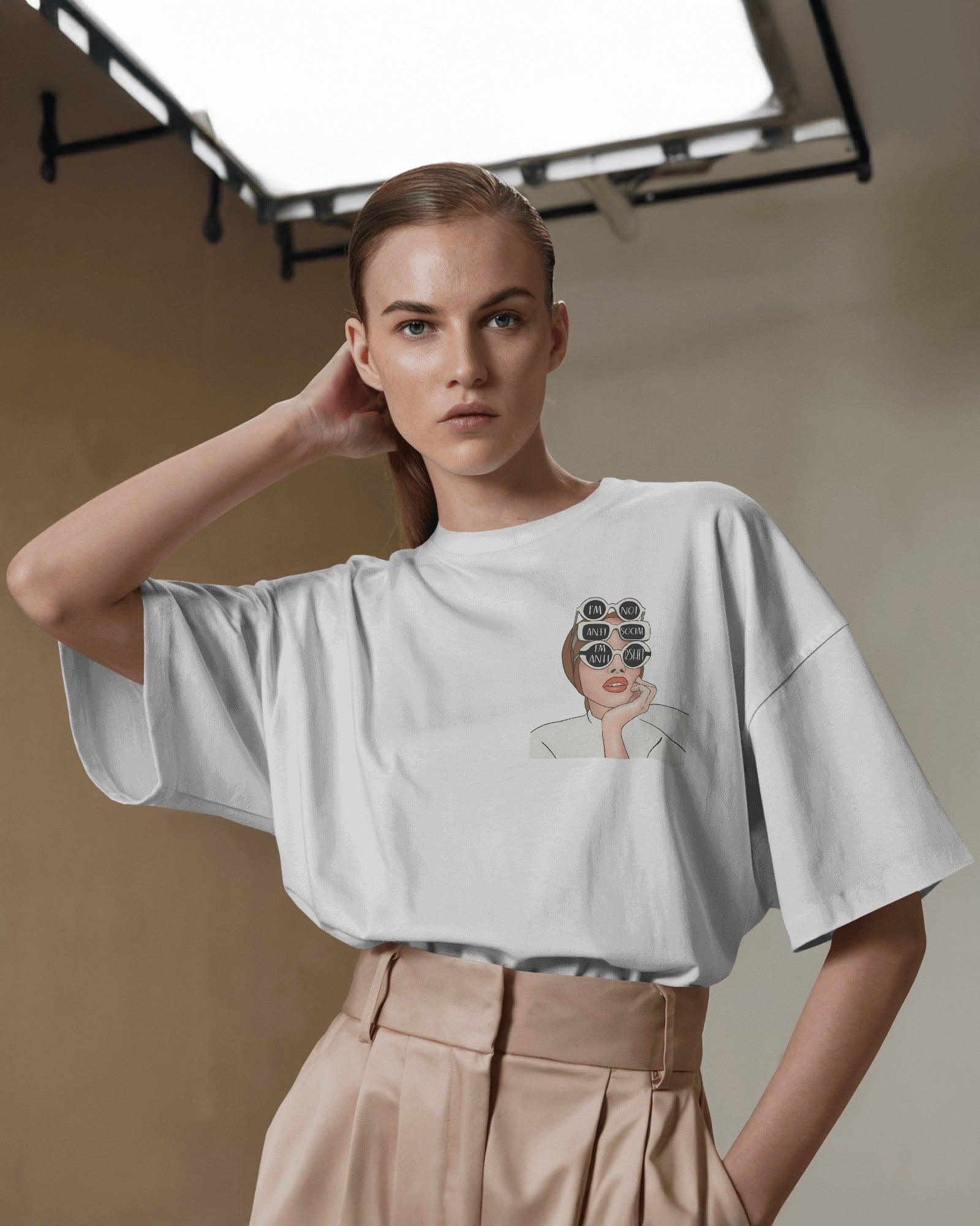 White women's t-shirt from Nitorious Atelier featuring the bold printed quote 'I Am Not Anti-Social, I Am Anti-BS'. Crafted from premium cotton for a soft, comfortable, and durable fit.
