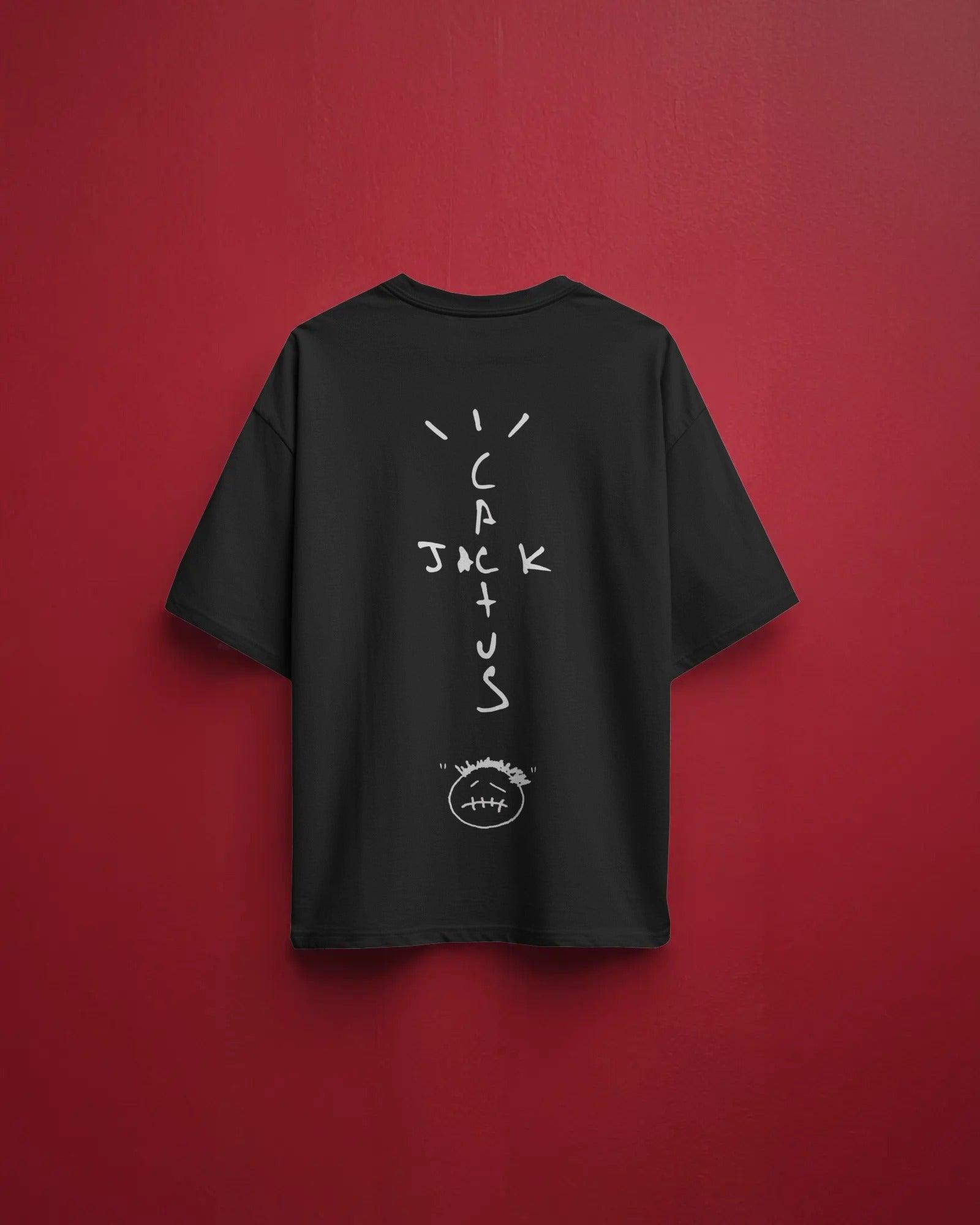 Oversized black Cactus Jack t-shirt by Nitorious Atelier, inspired by Travis Scott. Made from soft cotton with bold front and back graphics.