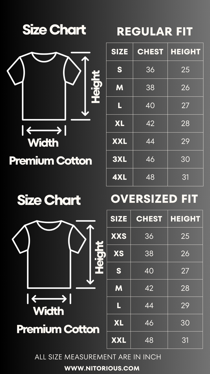 Size chart for Jean Michel Basquiat Graphic printed Oversized T-shirt