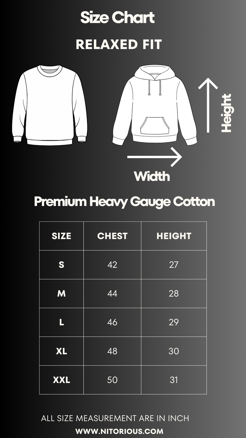 Size chart for COLDPLAY Olive Luxe Printed Hoodie - Made on Order