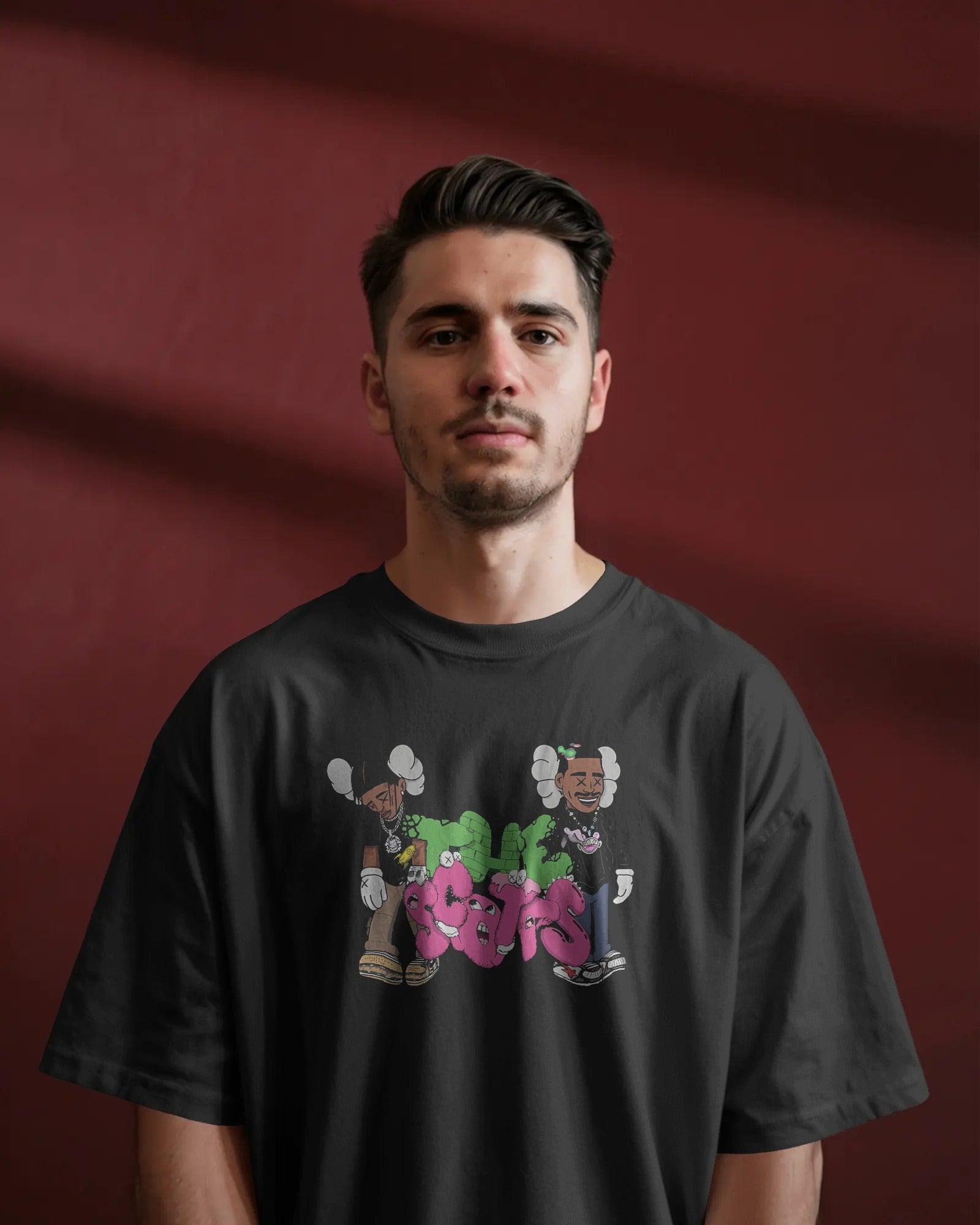 Black Cactus Jack t-shirt from Nitorious Atelier featuring Travis Scott-inspired graphic. Made from premium 220 GSM cotton with an oversized fit for a bold streetwear look