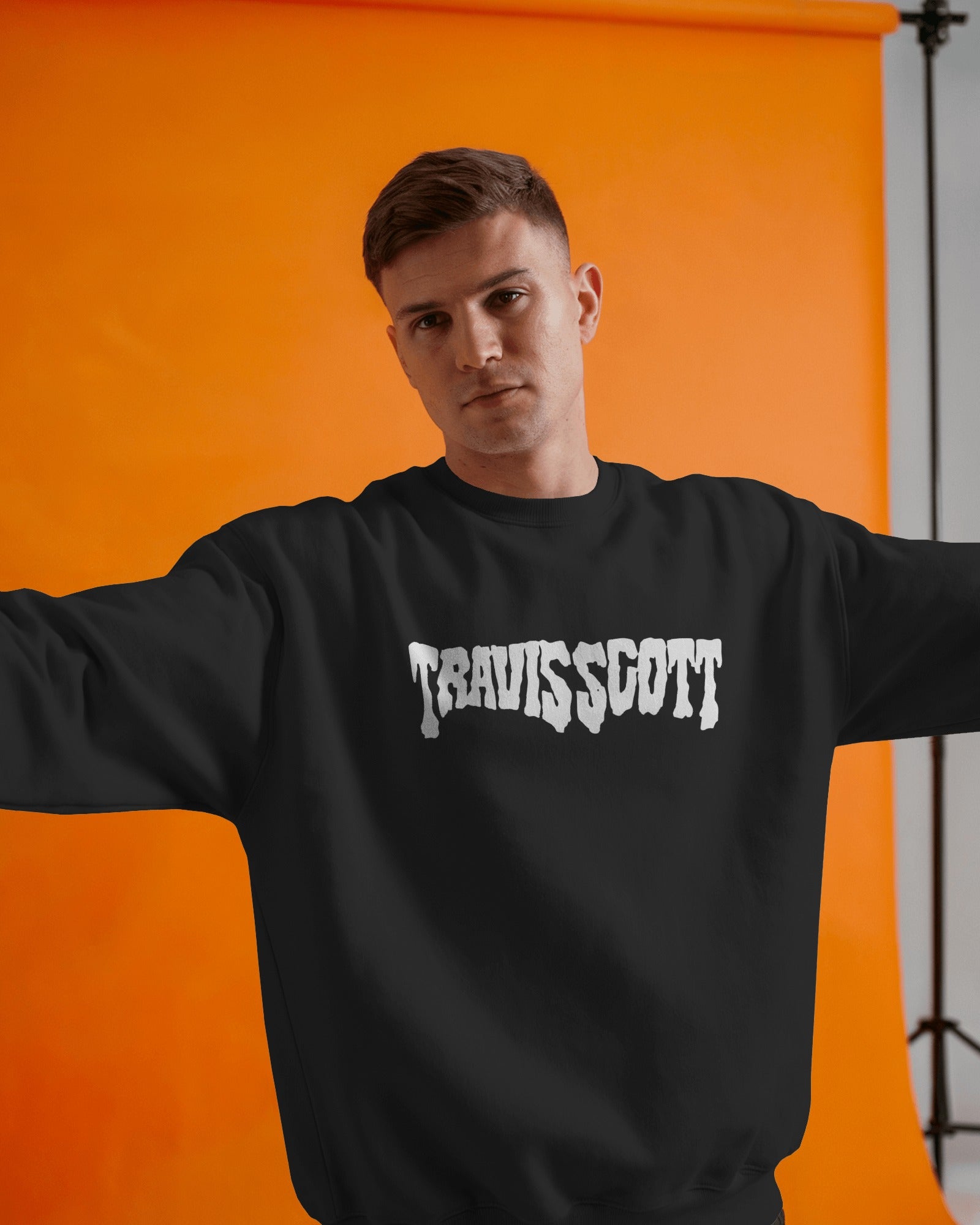 Nitorious Atelier Travis Scott Concert India Black Luxe Sweatshirt – premium cotton oversized tour merch streetwear for fans.