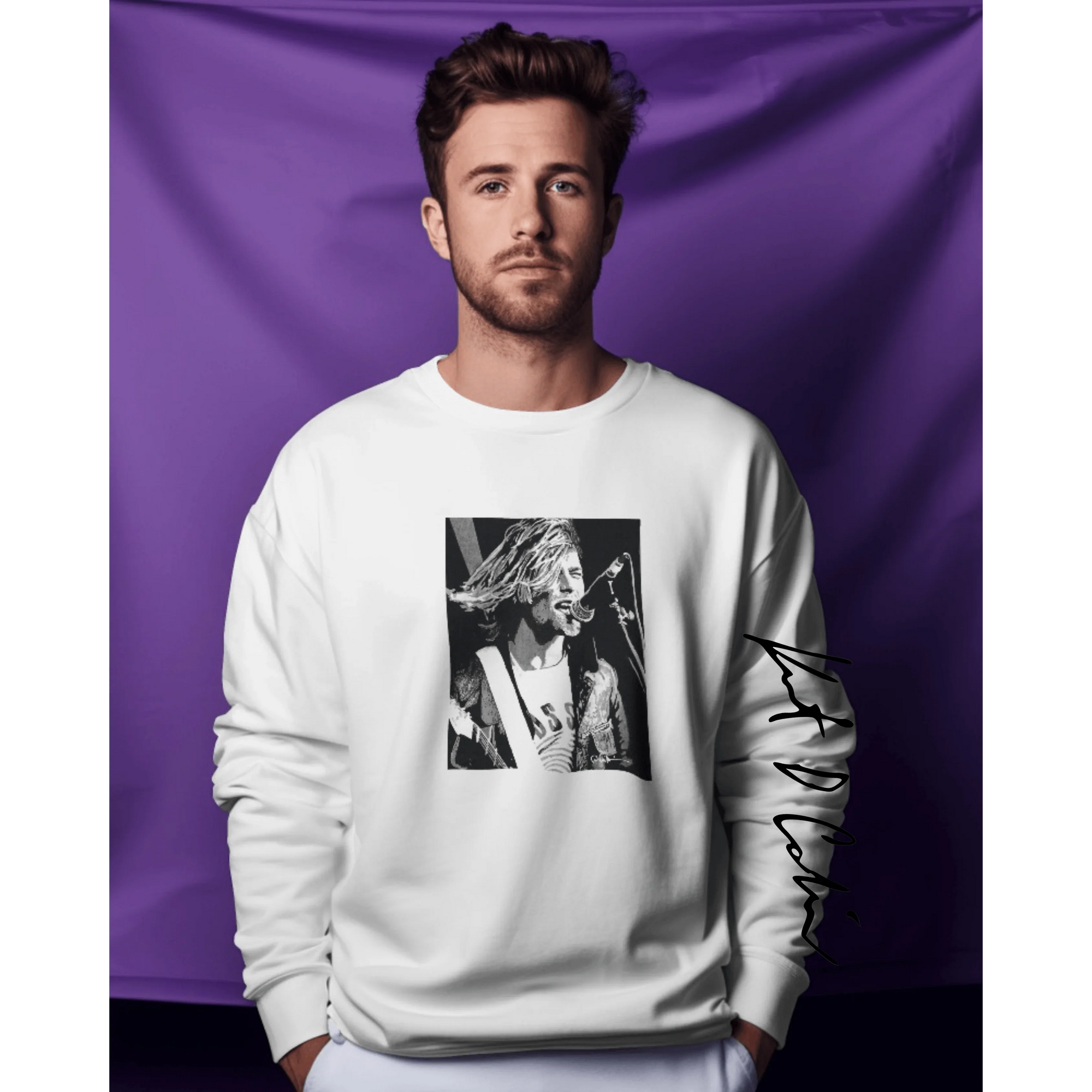 Kurt Cobain Luxe sweatshirt from Nitorious Atelier in a soft, premium cotton blend. Featuring an artistic graphic tribute to the iconic musician, this sweatshirt offers a comfortable and stylish fit, perfect for fans of grunge and alternative music.