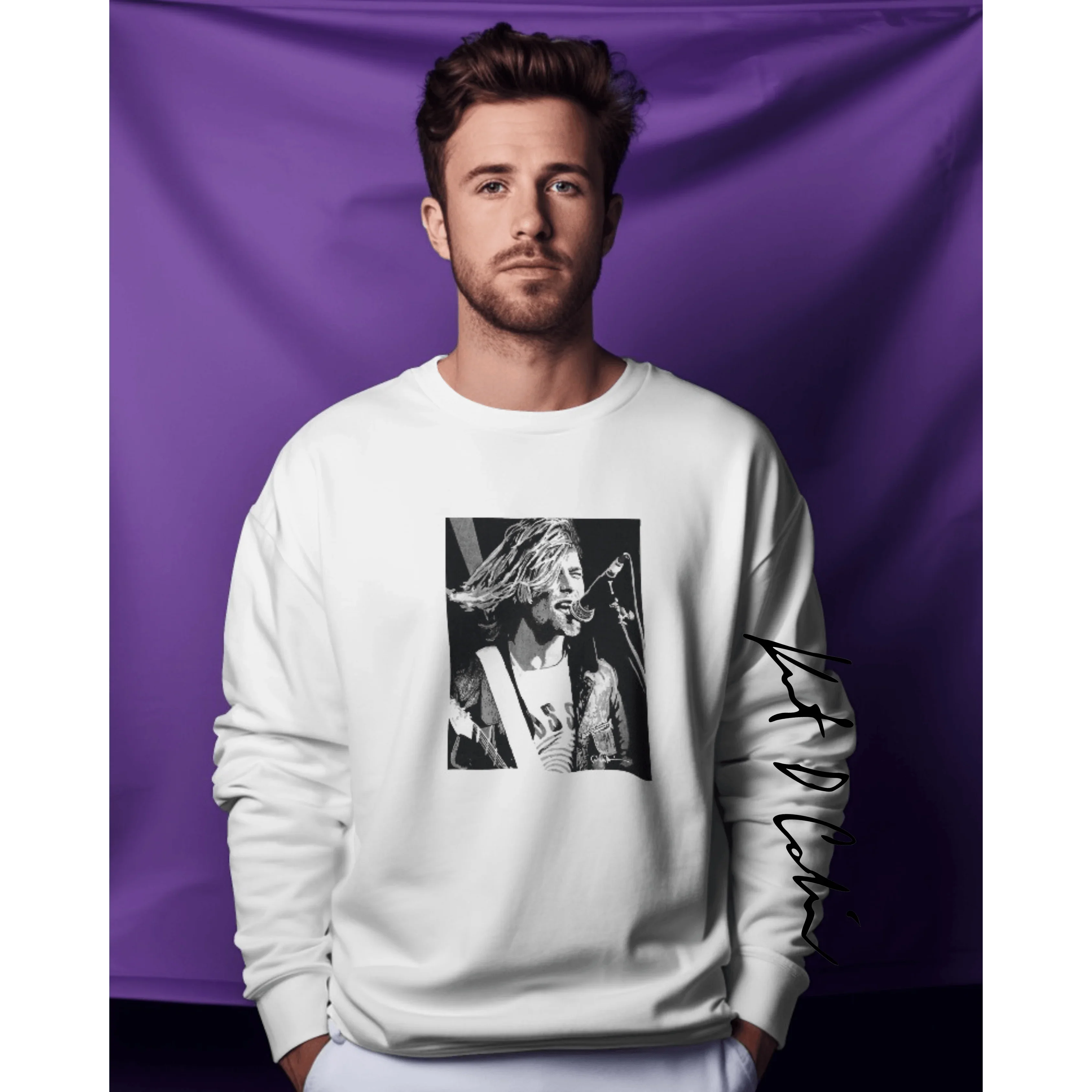 Kurt Cobain Luxe sweatshirt from Nitorious Atelier in a soft, premium cotton blend. Featuring an artistic graphic tribute to the iconic musician, this sweatshirt offers a comfortable and stylish fit, perfect for fans of grunge and alternative music.