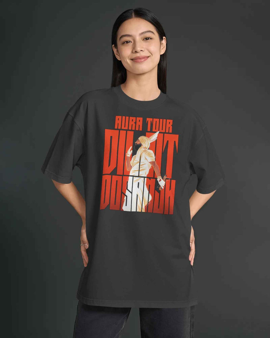 Diljit Dosanjh Aura Tour Iconic Oversized Black T-Shirt