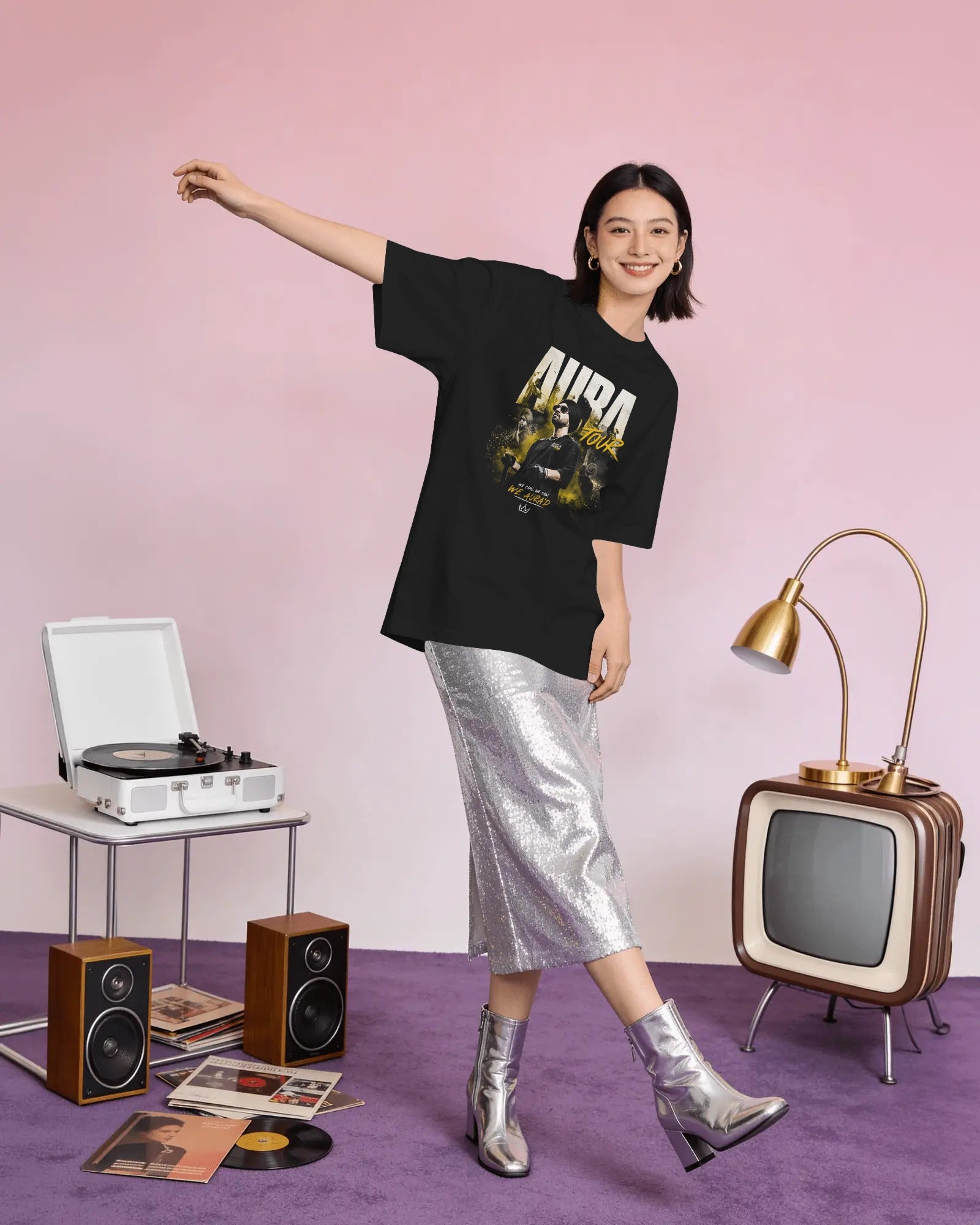 Oversized black tshirt inspired by Diljit Dosanjh Aura Tour
