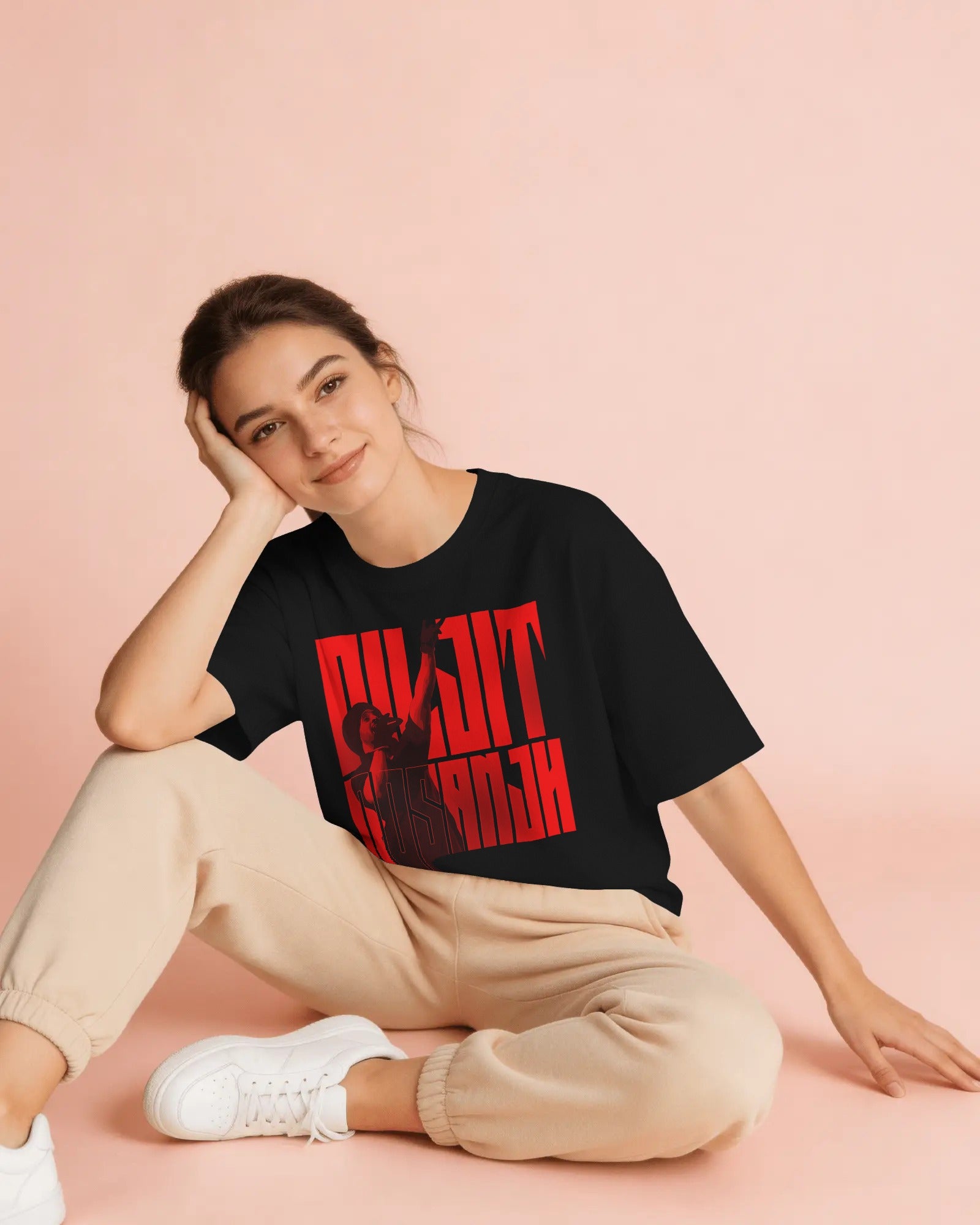 Oversized black concert t-shirt inspired by Diljit Dosanjh AUra World Tour
