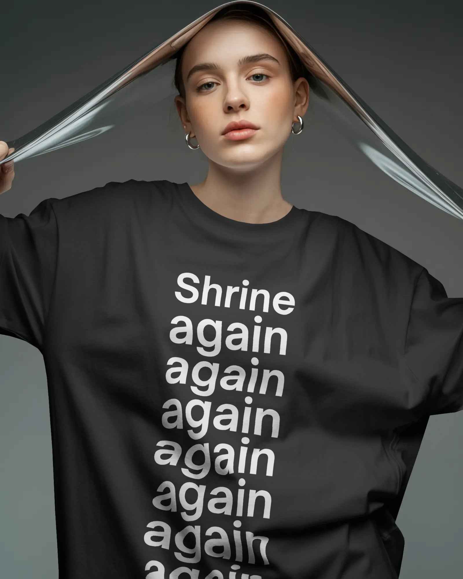 Fred Again Shrine Again oversized black t-shirt with stacked typography print