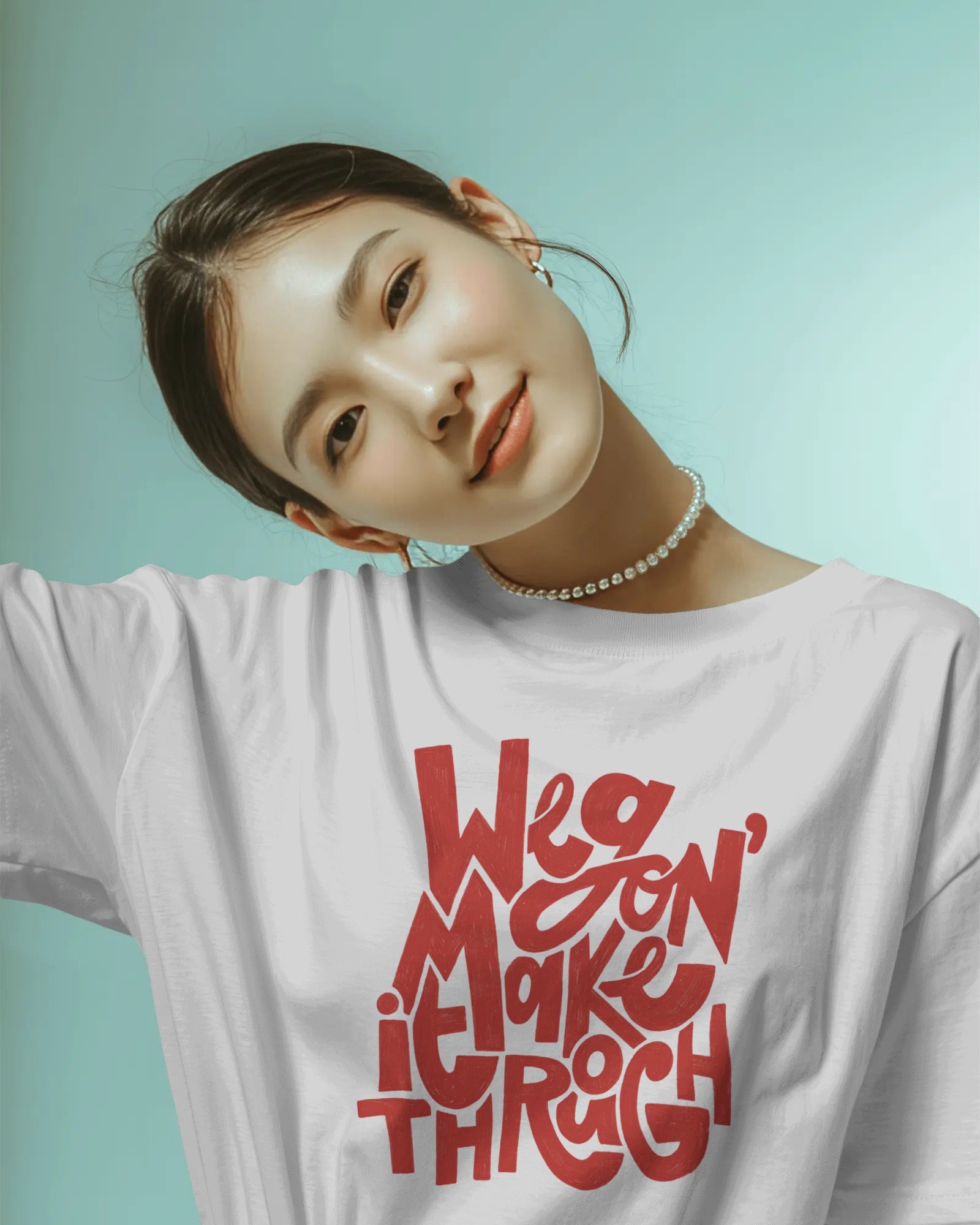 White Fred Again concert merch t-shirt with bold red statement print