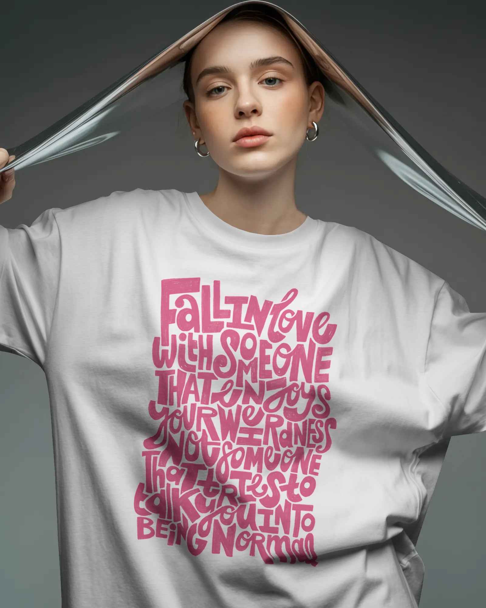 Minimalist Fred Again concert merch oversized tee with Dermot quote typography design