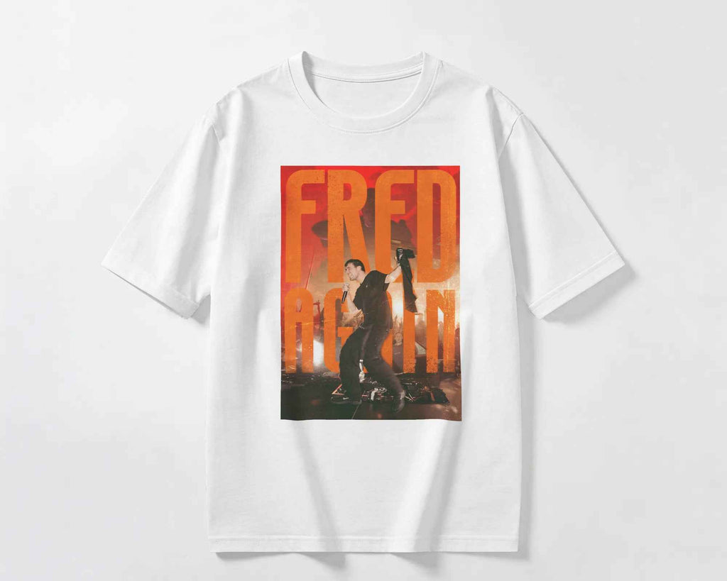 Fred Again Live in Concert oversized white t-shirt featuring concert artwork