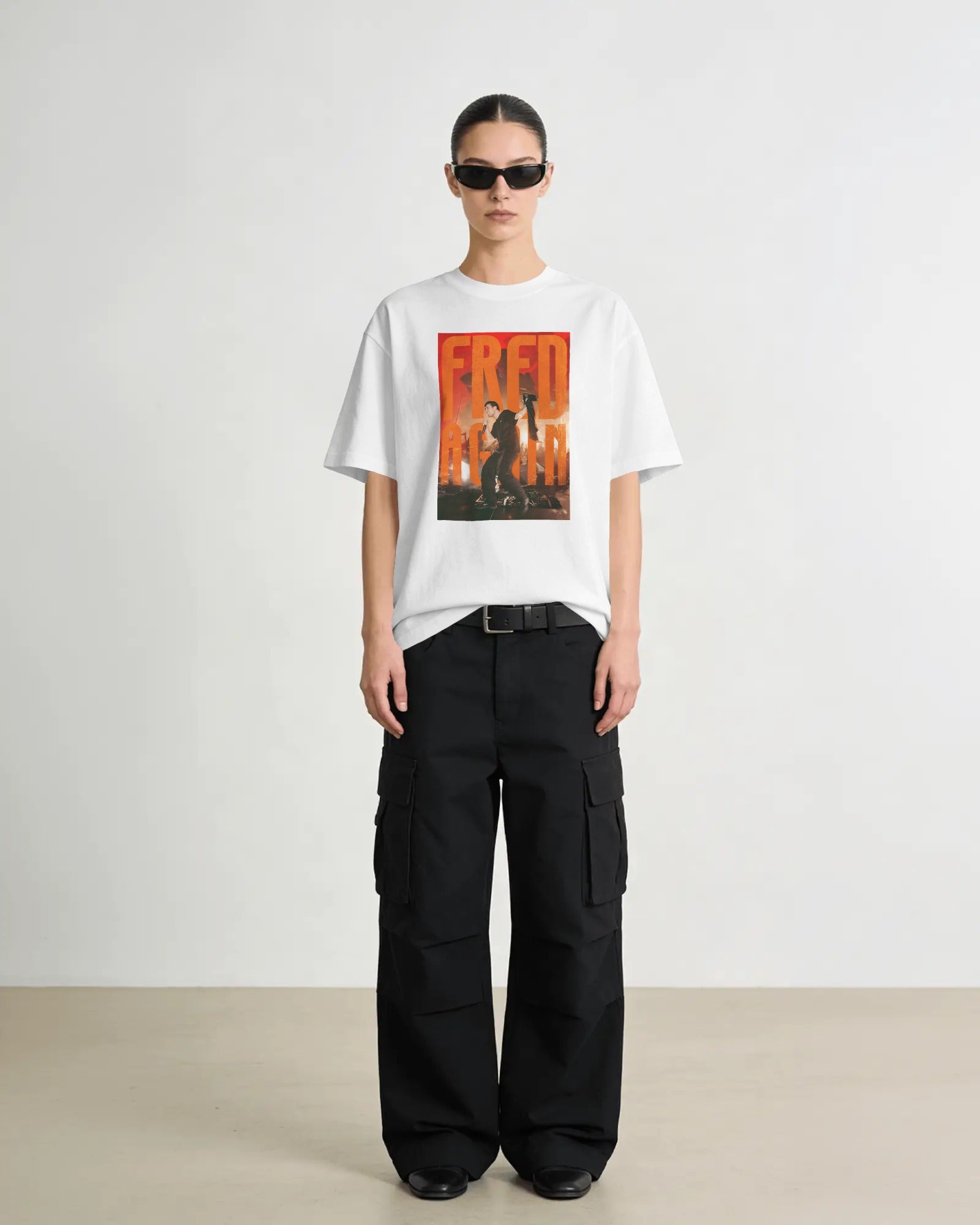 Fred Again Live in Concert oversized white t-shirt featuring concert artwork from Nitorious Atelier 