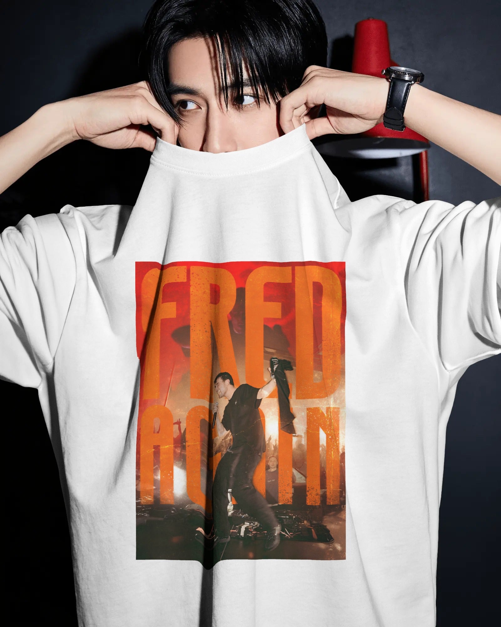 Premium Fred Again oversized concert t-shirt by Nitorious Atelier with live stage photo print