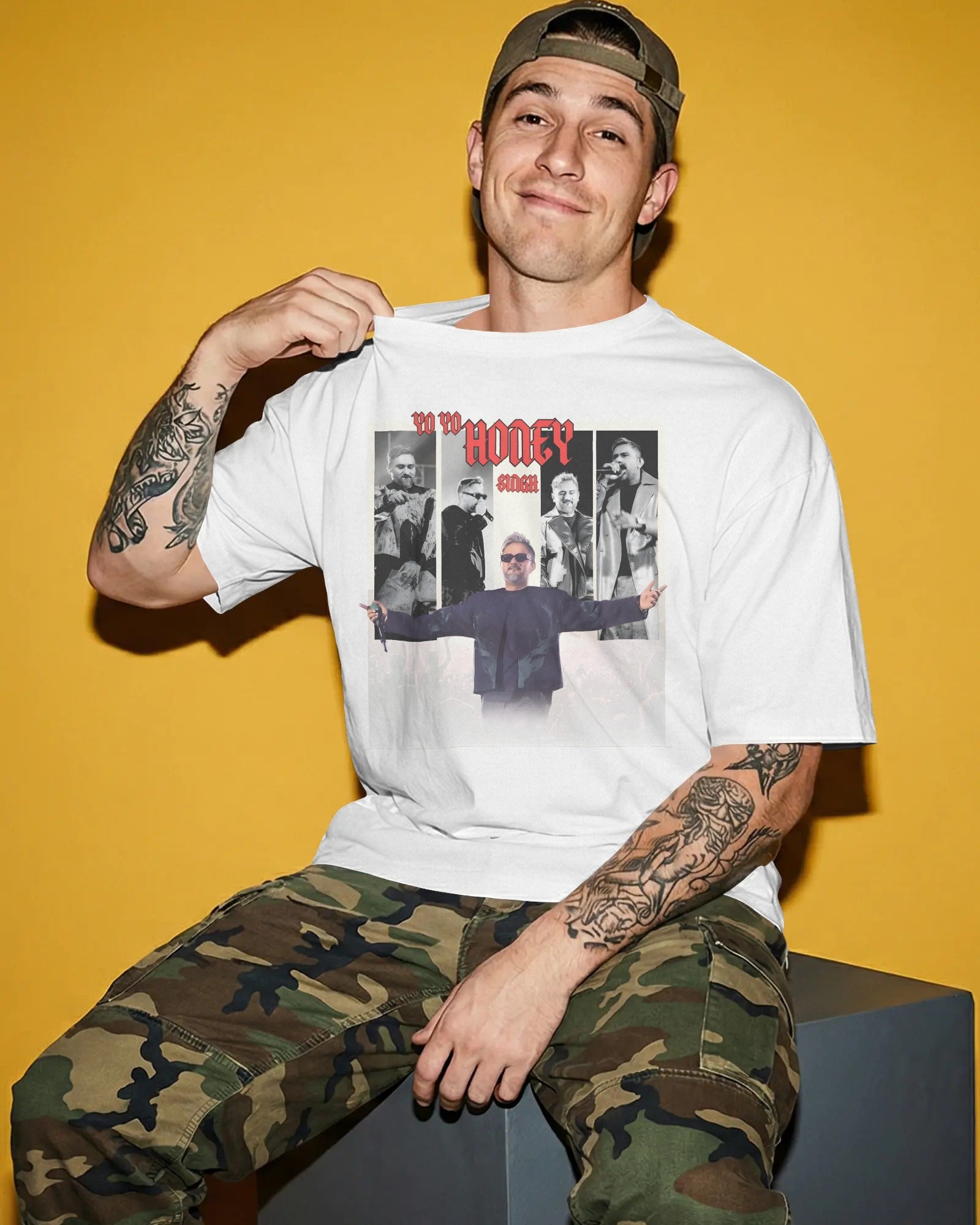 Unisex oversized white t-shirt inspired by Honey Singh My Story tour