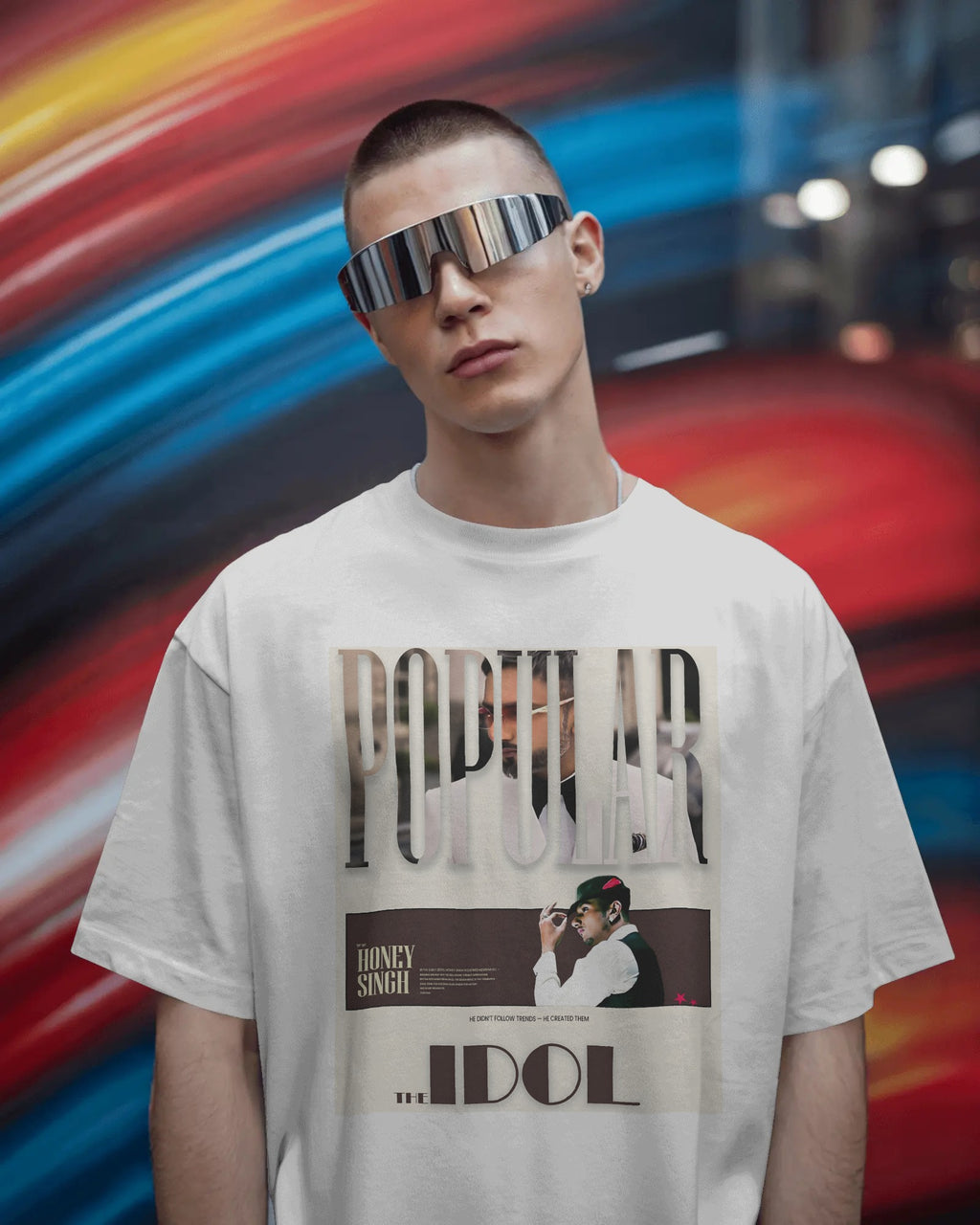 Yo Yo Honey Singh Popular Idol oversized white t-shirt with concert graphic