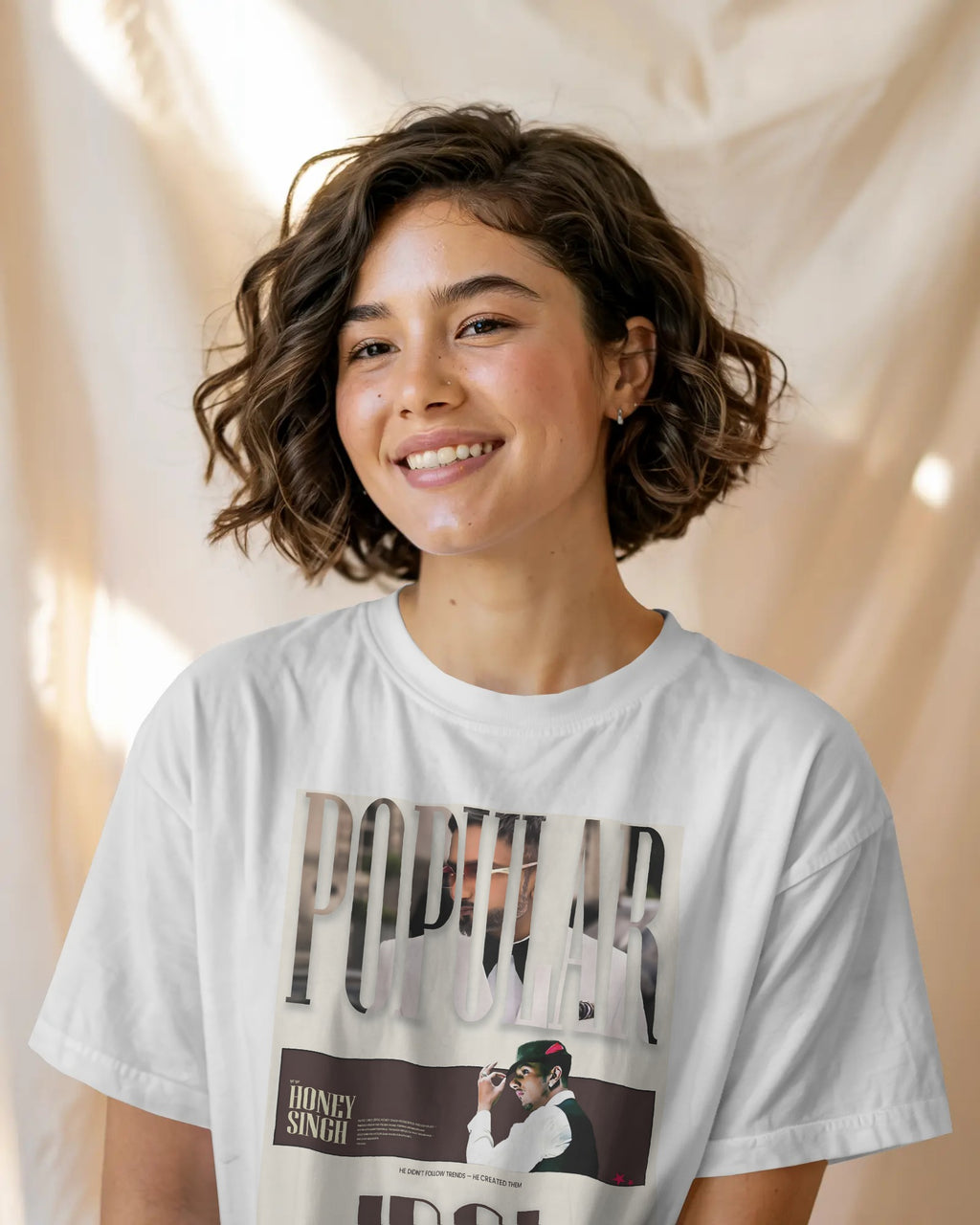 Premium cotton oversized white tee featuring Yo Yo Honey Singh portrait design