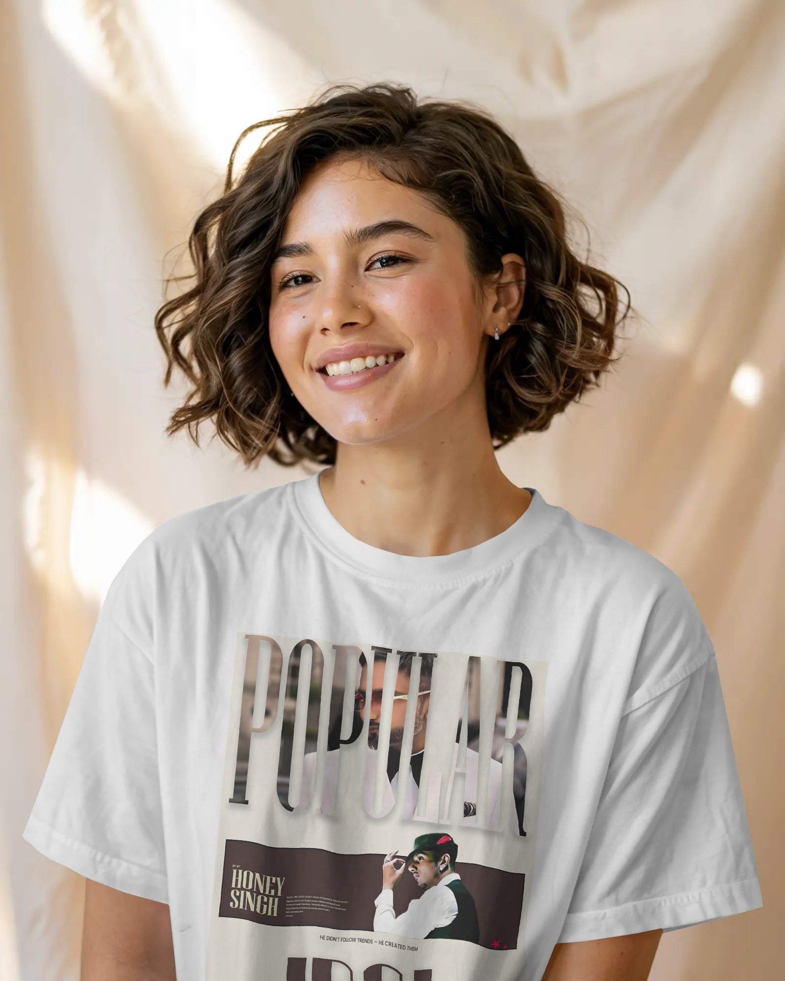 Premium cotton oversized white tee featuring Yo Yo Honey Singh portrait design