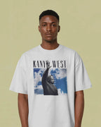 Streetwear oversized white t-shirt with Kanye West sky artwork from nitorious Atelier for Kanye West Ye Live India Concert