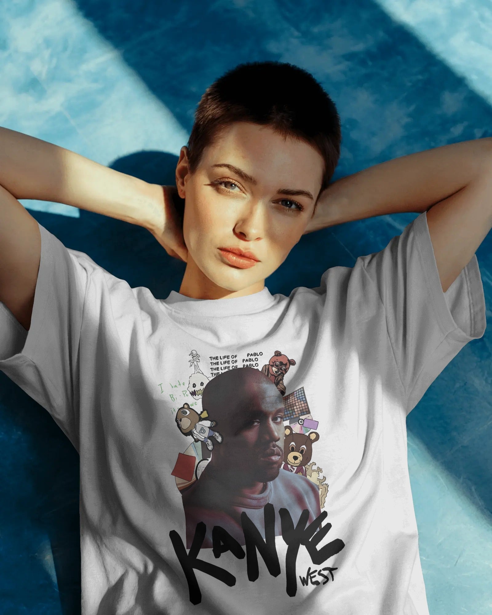 Unisex oversized white t-shirt inspired by Kanye West Pablo era design