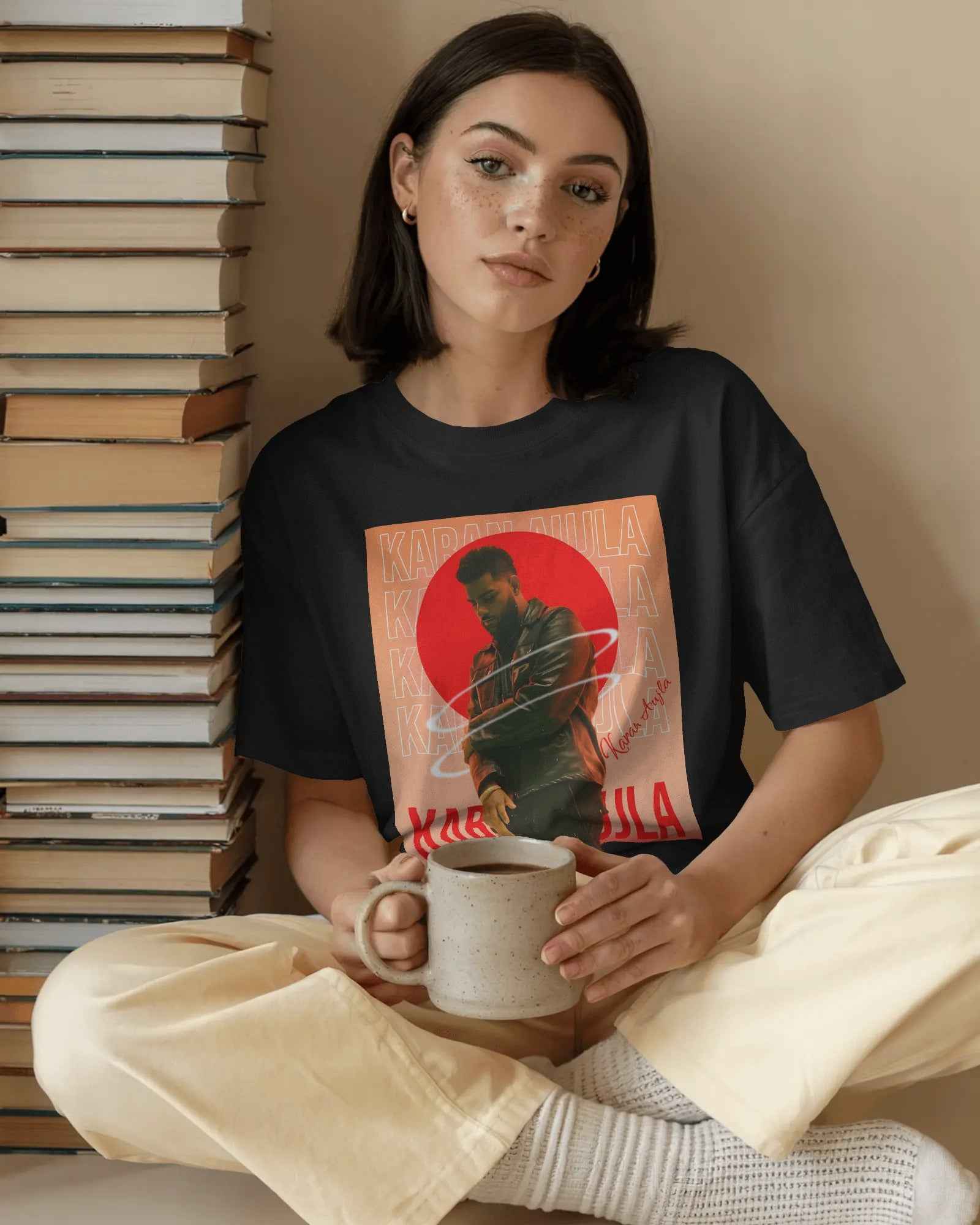 Karan Aujla Red Aura Oversized Black T-Shirt