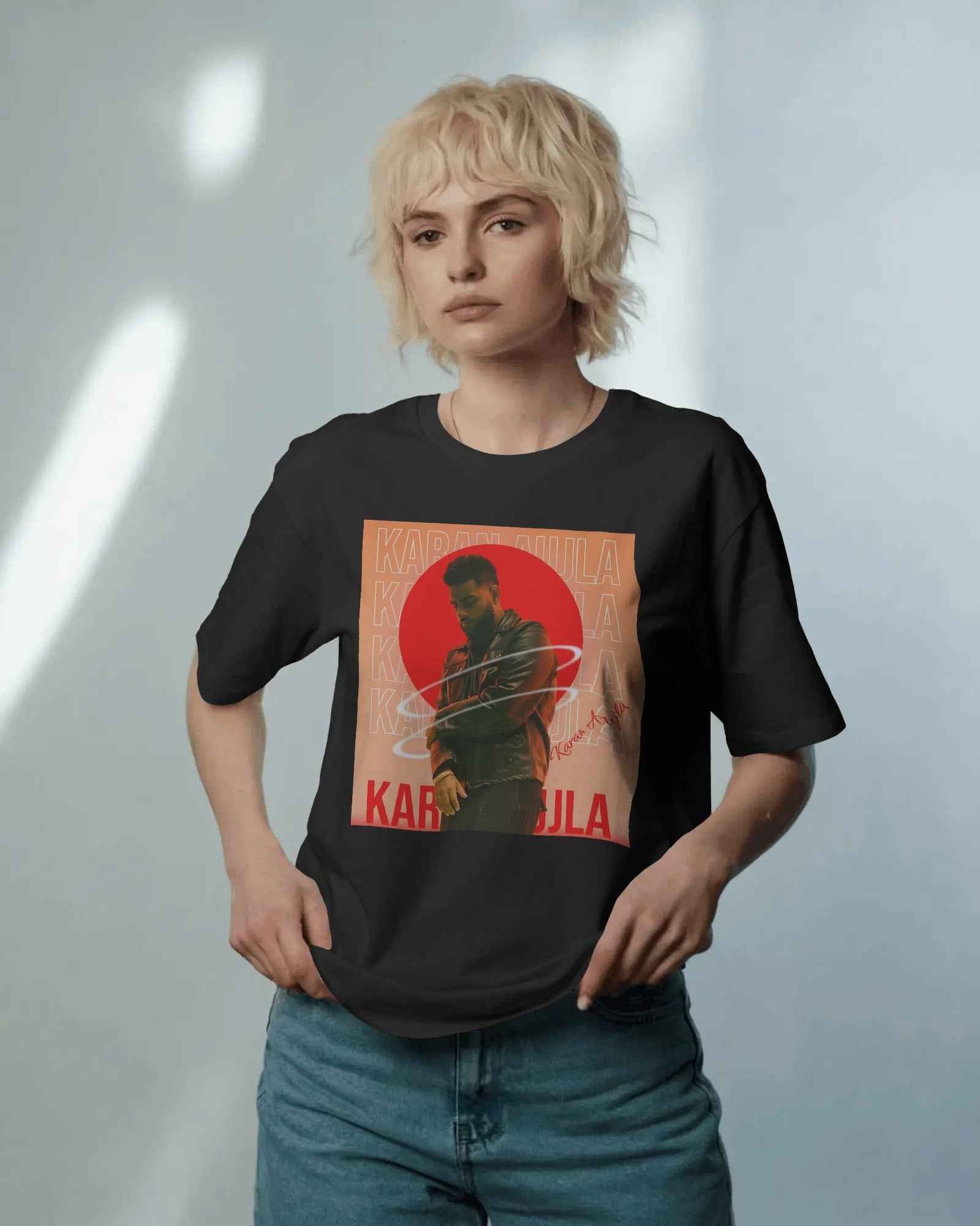 Karan Aujla Red Aura Oversized Black T-Shirt