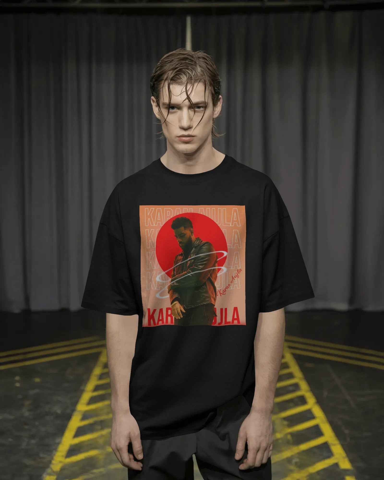 Karan Aujla Red Aura Oversized Black T-Shirt