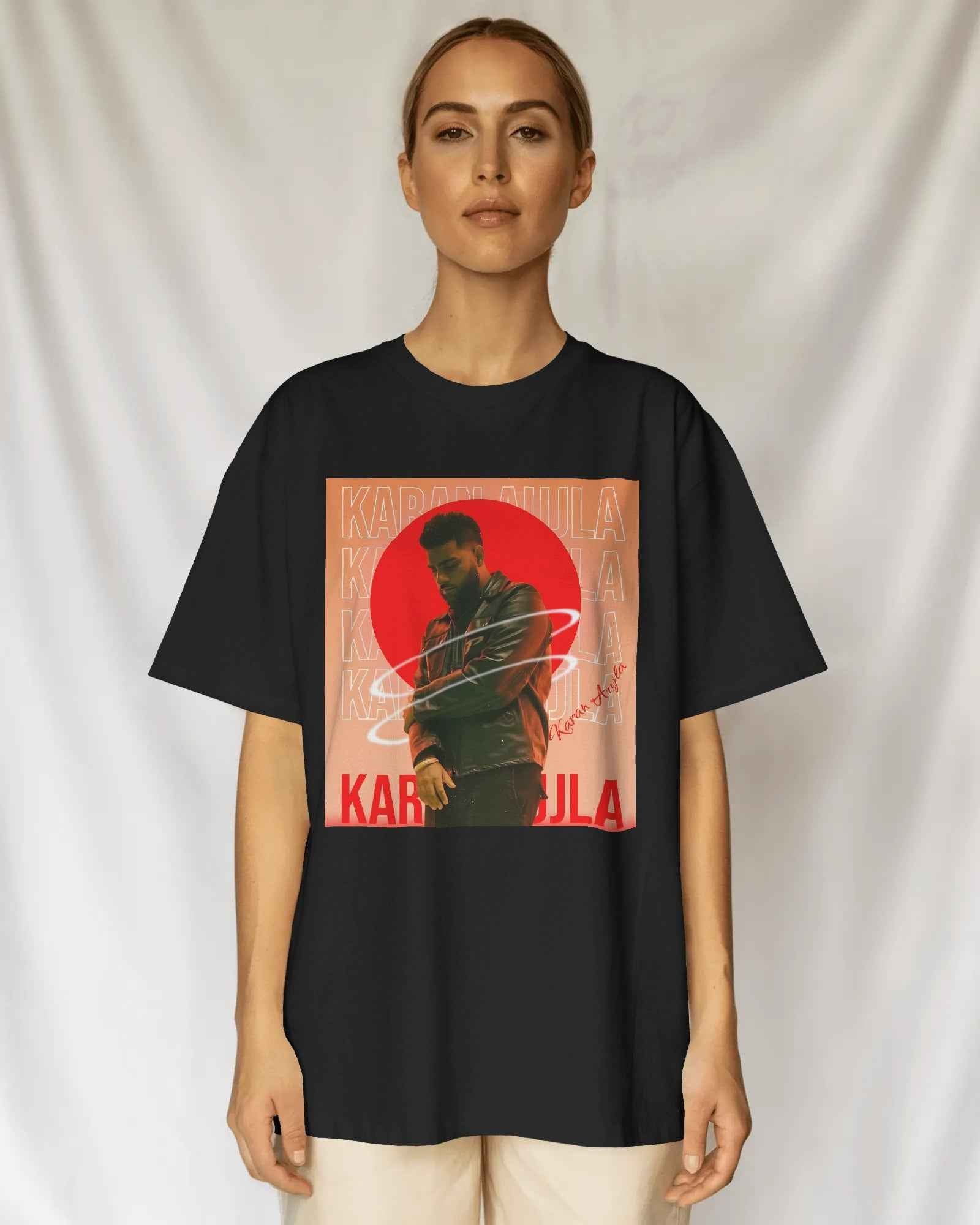 Karan Aujla Red Aura Oversized Black T-Shirt
