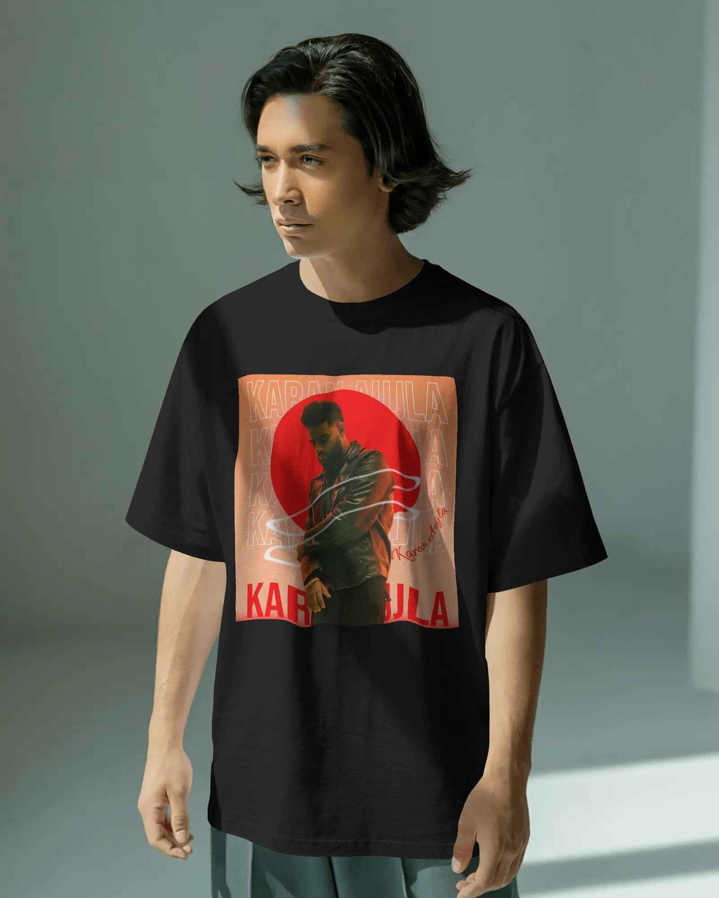 Karan Aujla Red Aura Oversized Black T-Shirt