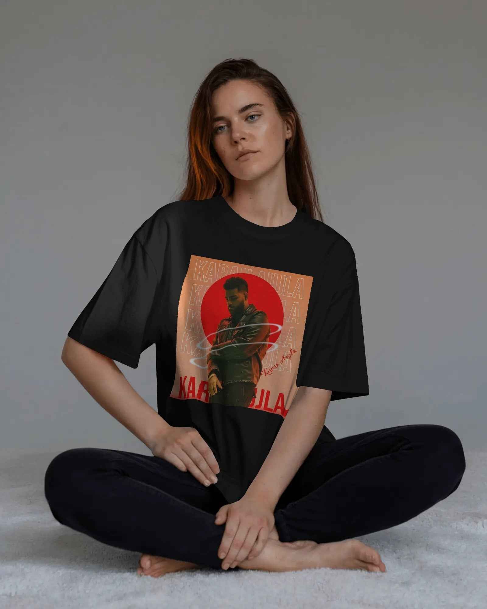 Karan Aujla Red Aura Oversized Black T-Shirt