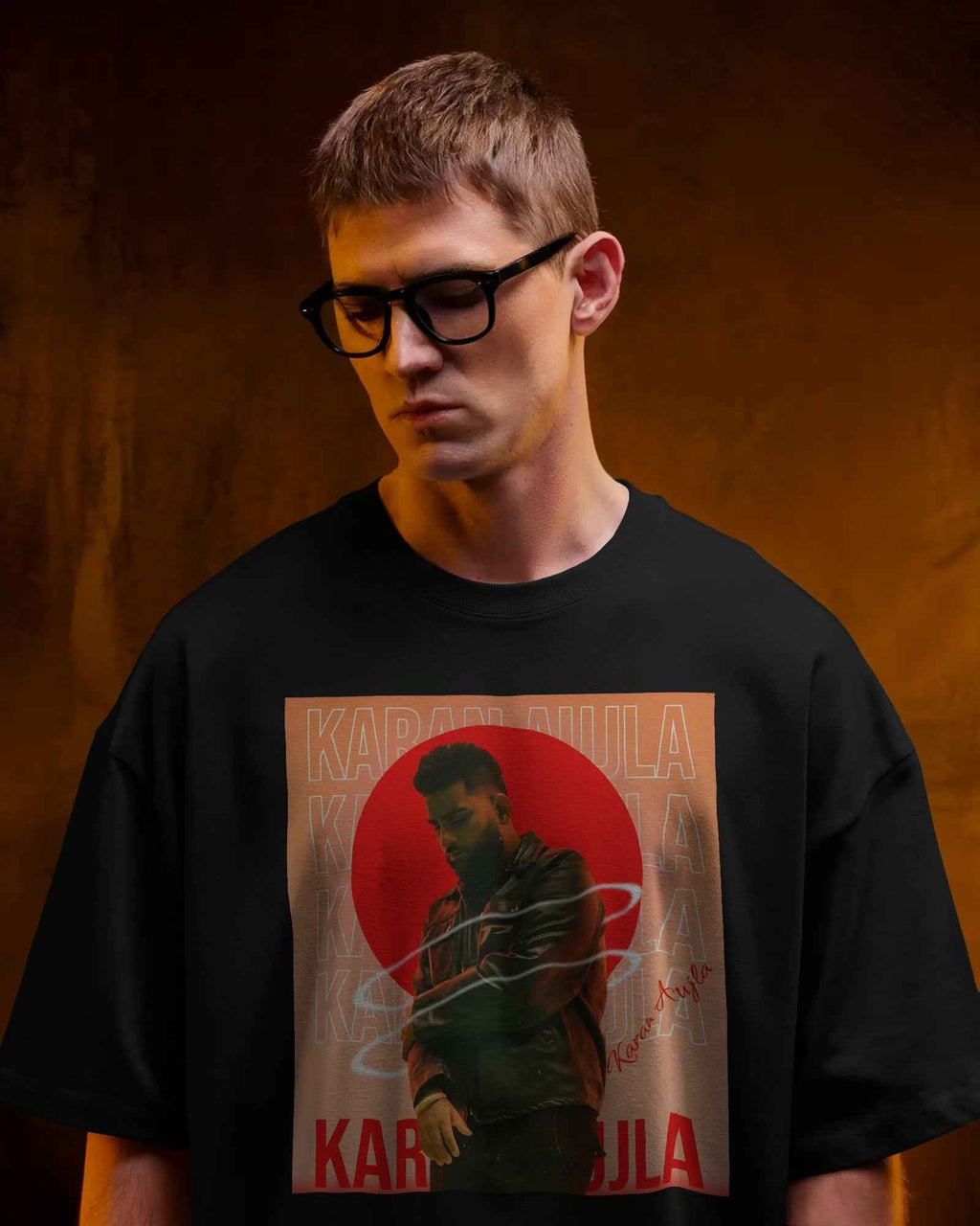 Karan Aujla Red Aura Oversized Black T-Shirt