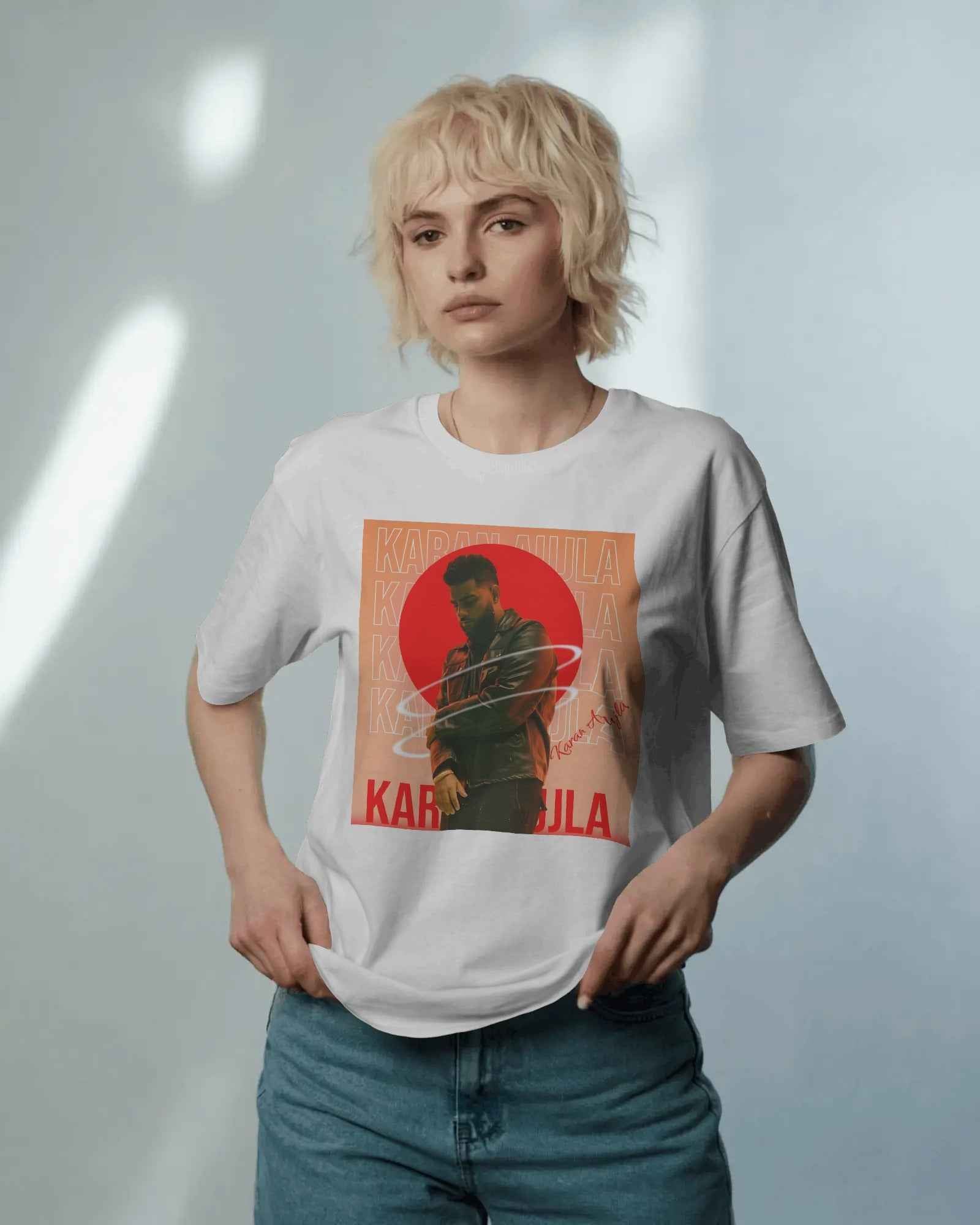 Karan Aujla Red Aura Oversized White T-Shirt