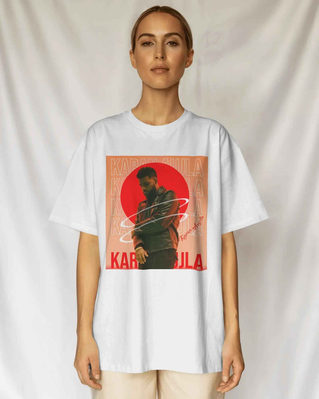 Karan Aujla Red Aura Oversized White T-Shirt