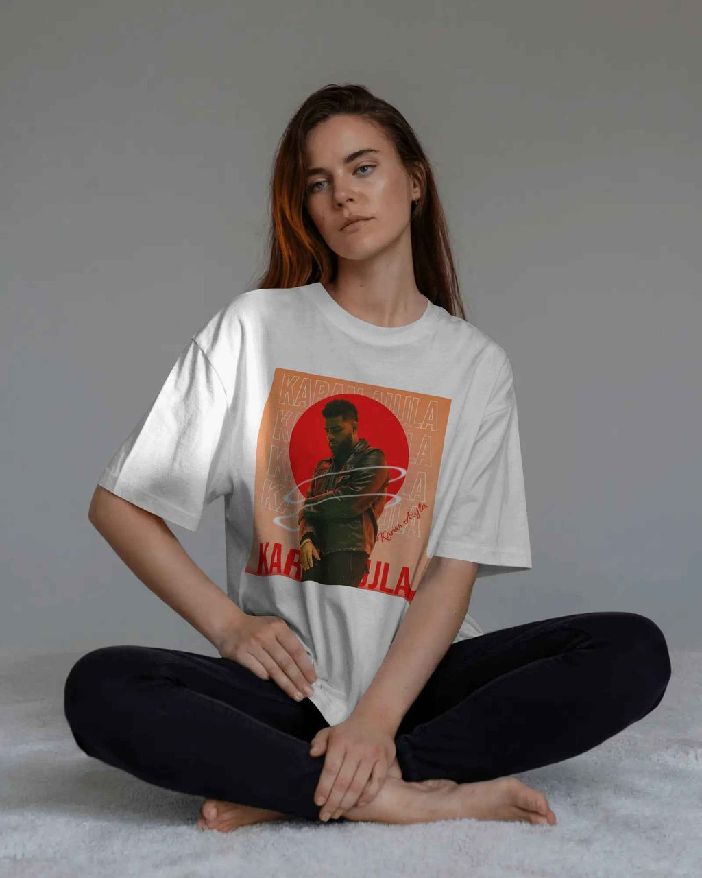 Karan Aujla Red Aura Oversized White T-Shirt