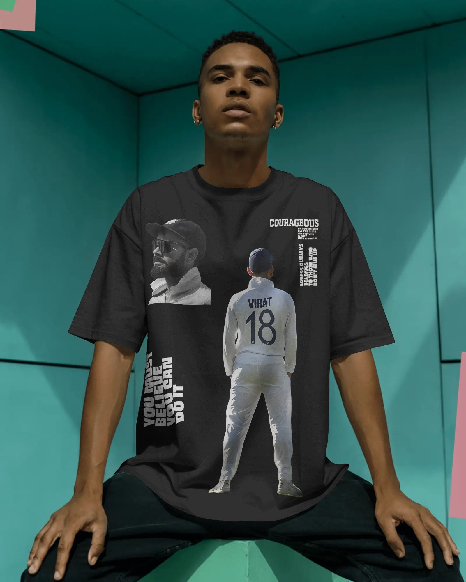 Virat Kohli King 18 GOAT Oversized Black T-Shirt