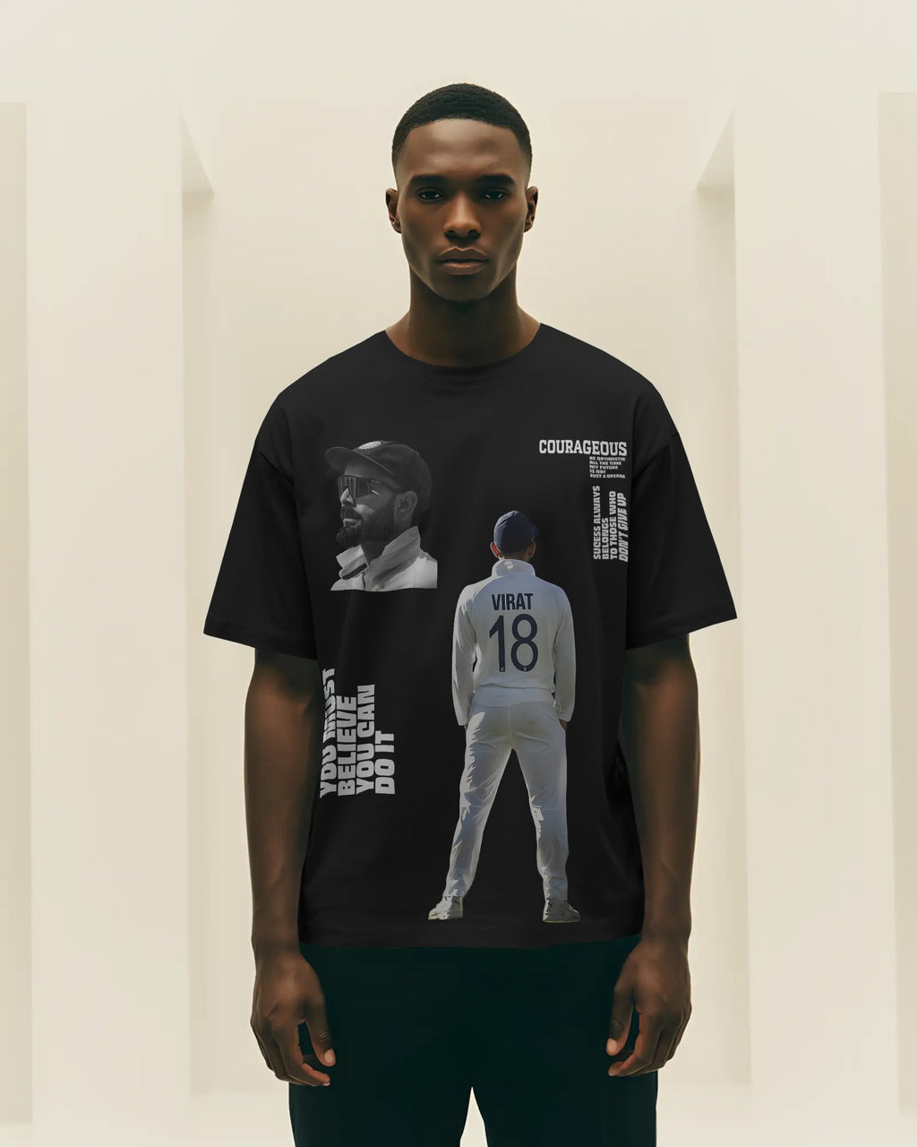 Virat Kohli King 18 GOAT Oversized Black T-Shirt