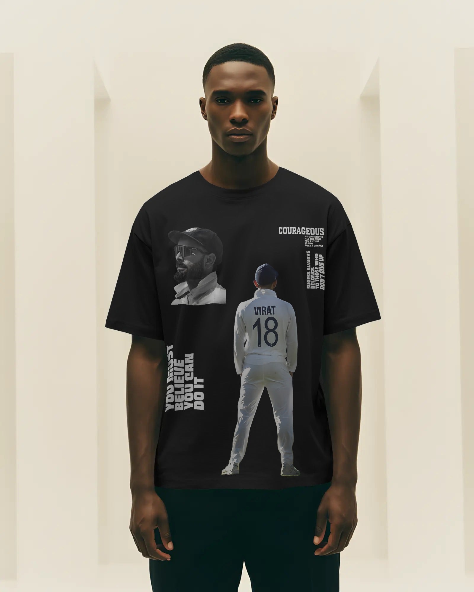 Virat Kohli King 18 GOAT Oversized Black T-Shirt