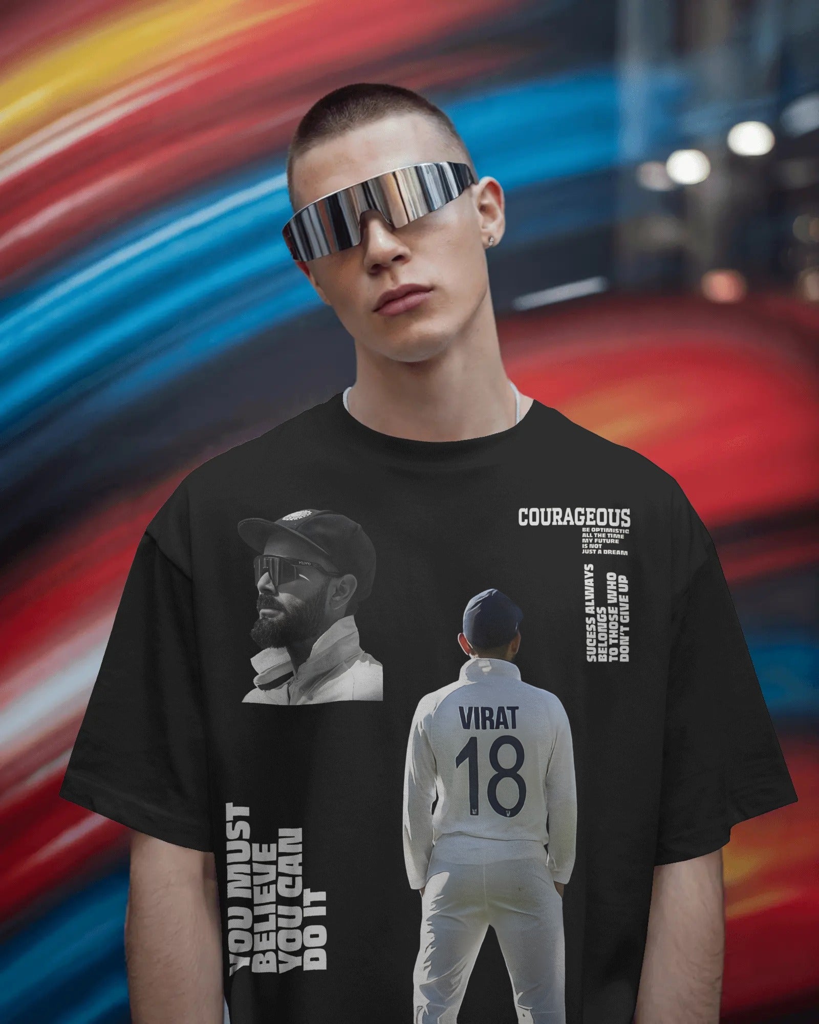 Virat Kohli King 18 GOAT Oversized Black T-Shirt