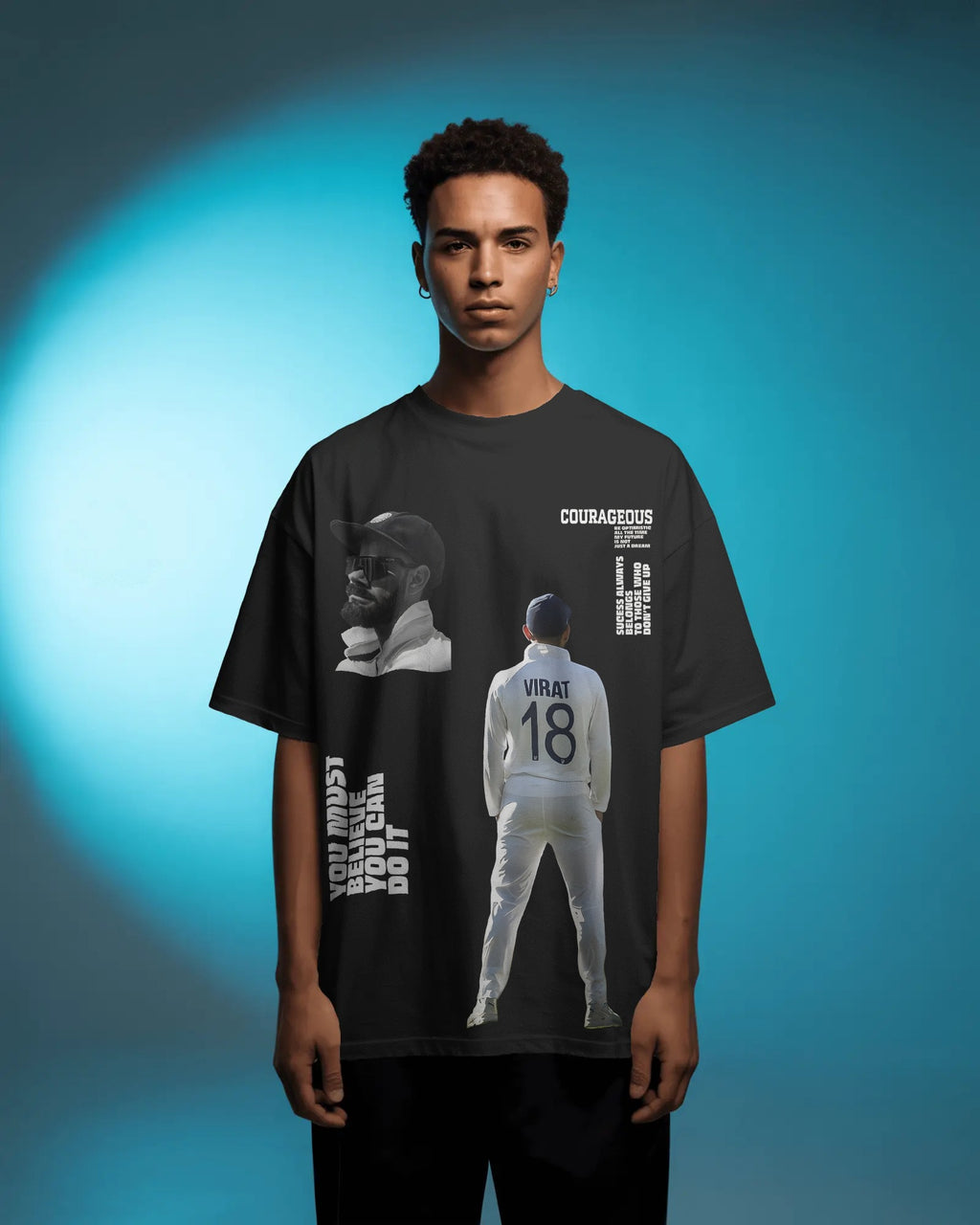 Virat Kohli King 18 GOAT Oversized Black T-Shirt