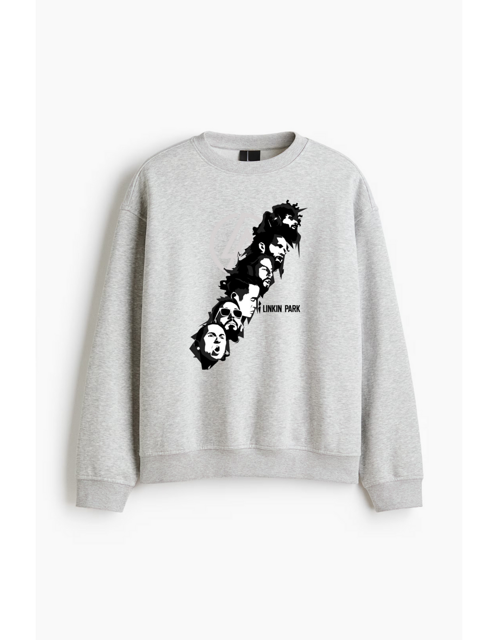 LP Faces Grey Marl Luxe Sweatshirt with monochrome portrait graphic on premium fleece fabric.