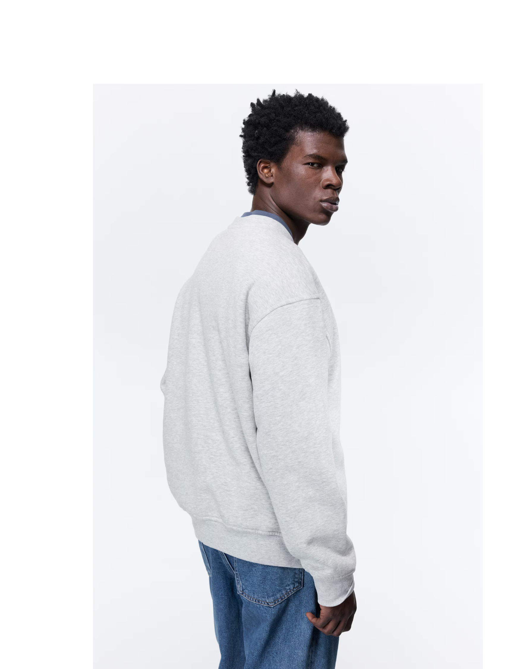 LP Faces Grey Marl Luxe Sweatshirt with monochrome portrait graphic on premium fleece fabric.