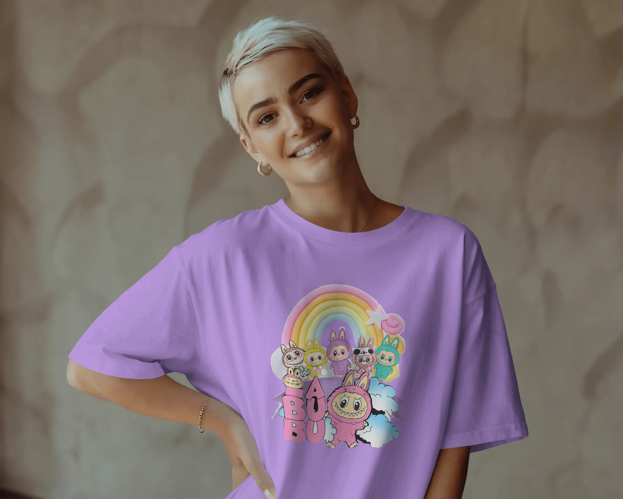 Labubu Oversized Graphic Printed T-shirt Lavender