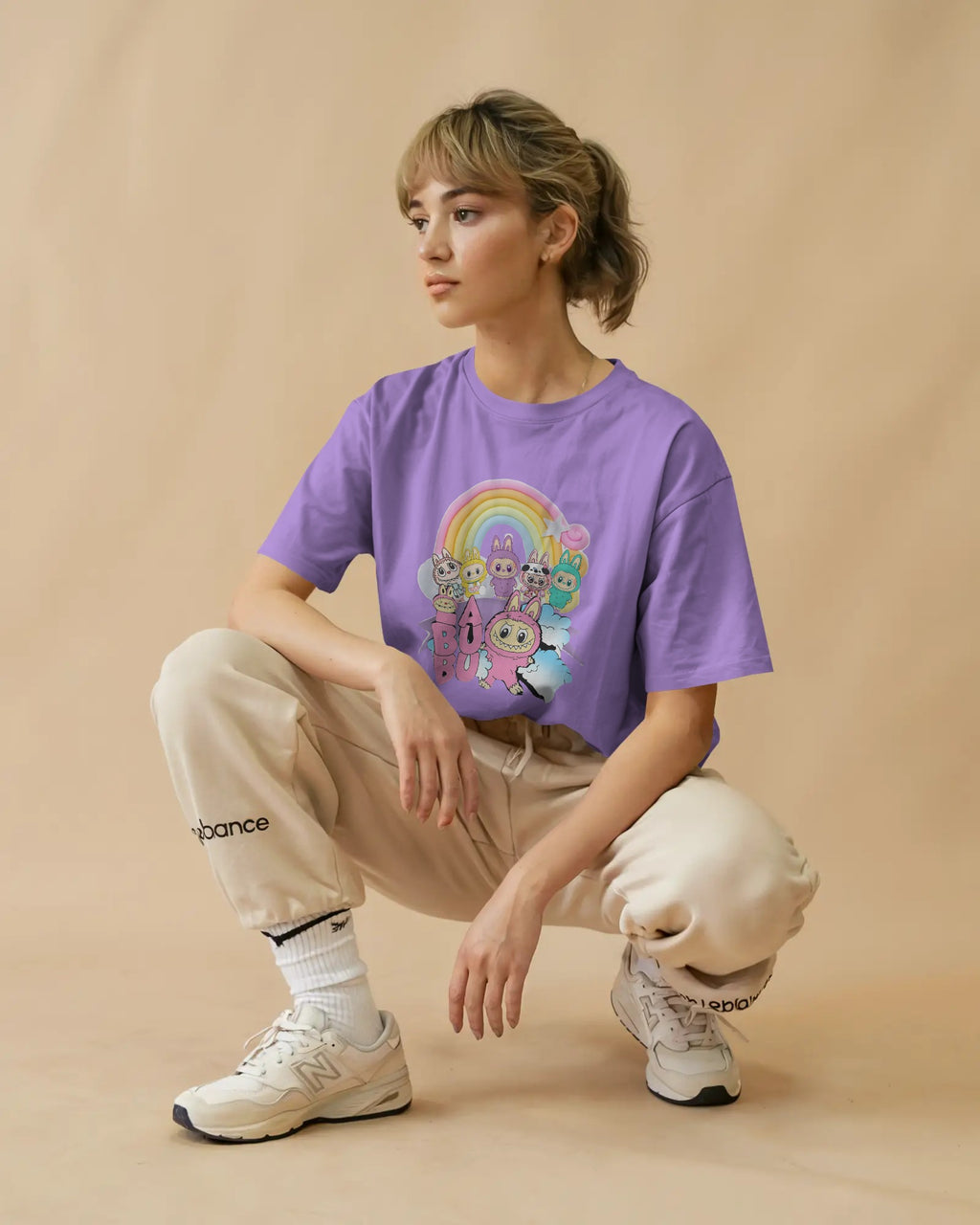 Labubu Oversized Graphic Printed T-shirt Lavender