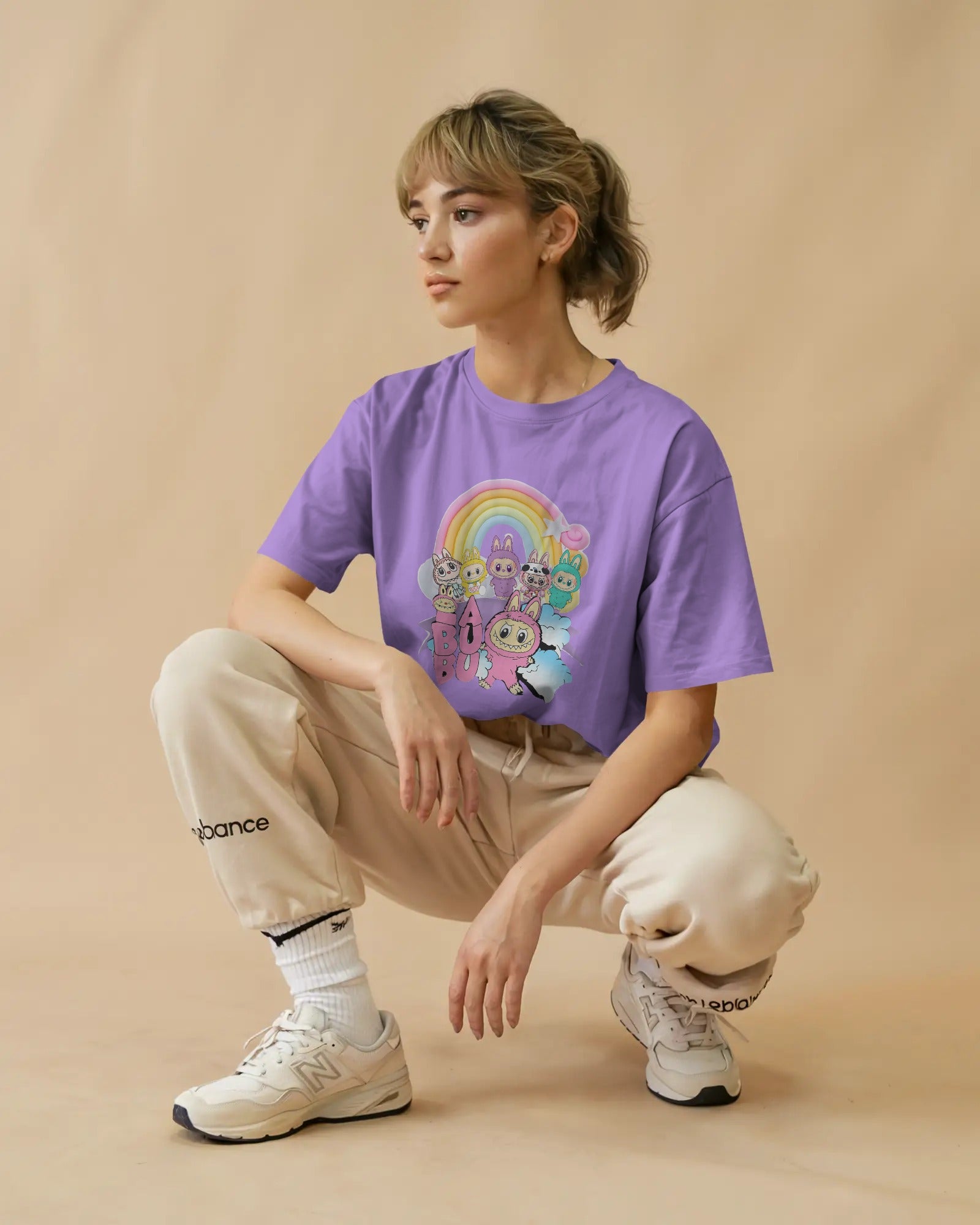 Labubu Oversized Graphic Printed T-shirt Lavender
