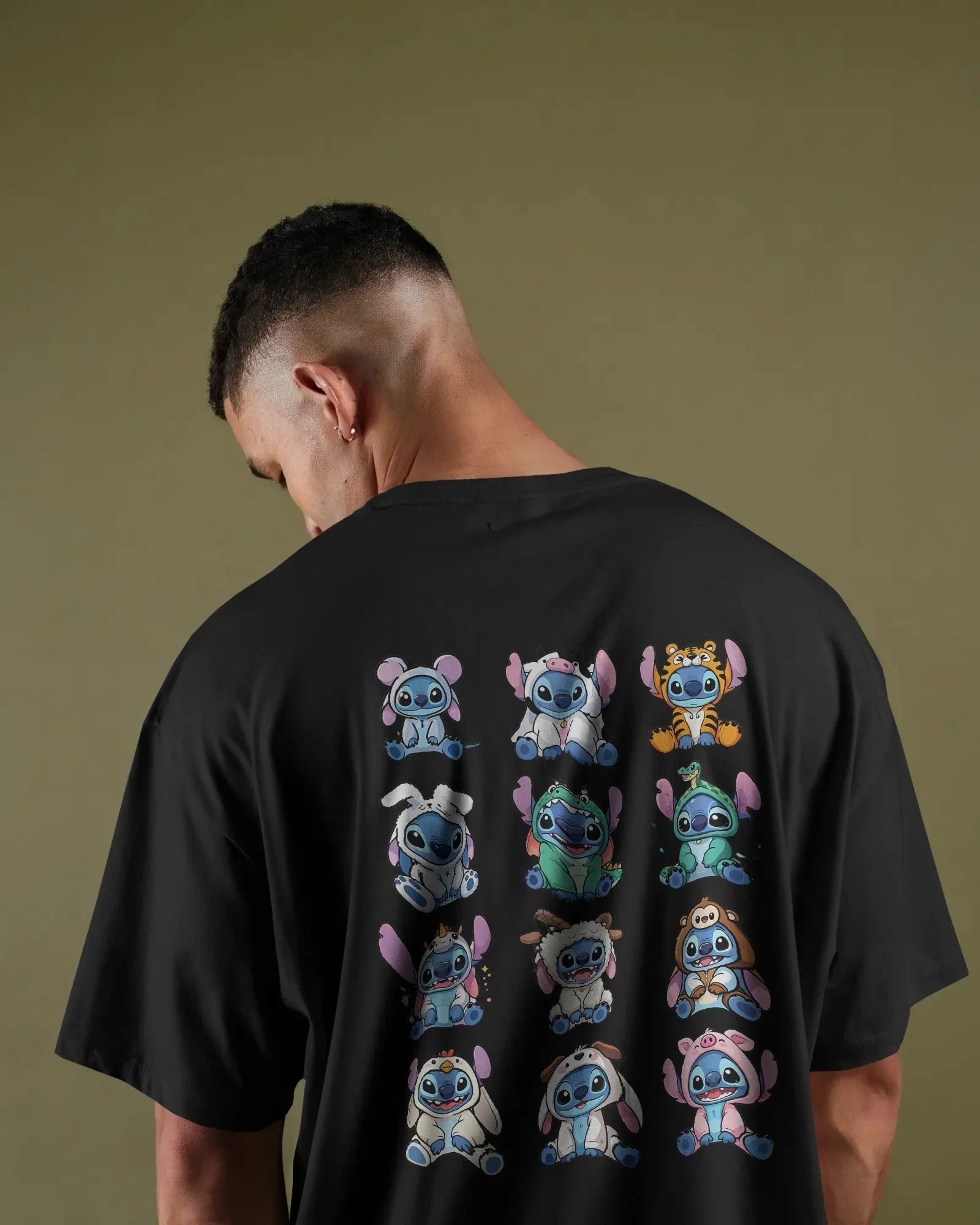 Black oversized t-shirt from Nitorious Atelier featuring a bold and edgy ‘Lio and Stiches’ graphic print. Made from premium cotton, offering a soft, breathable, and durable fit perfect for streetwear lovers.