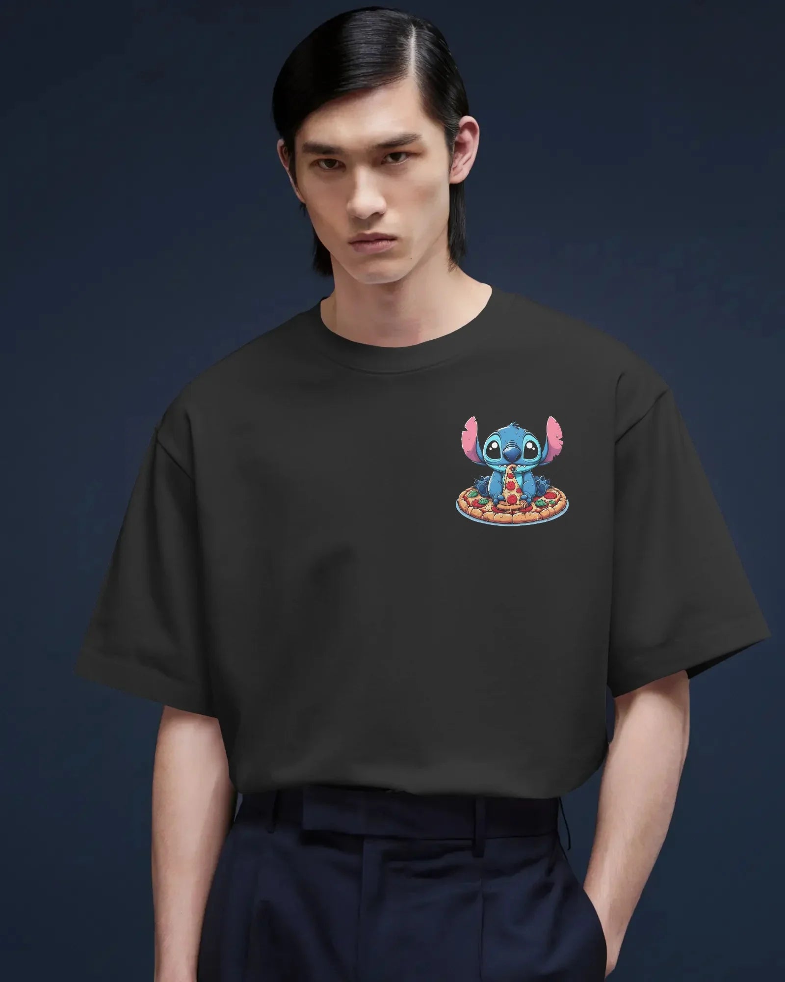 Black oversized t-shirt from Nitorious Atelier featuring a bold and edgy ‘Lio and Stiches’ graphic print. Made from premium cotton, offering a soft, breathable, and durable fit perfect for streetwear lovers.
