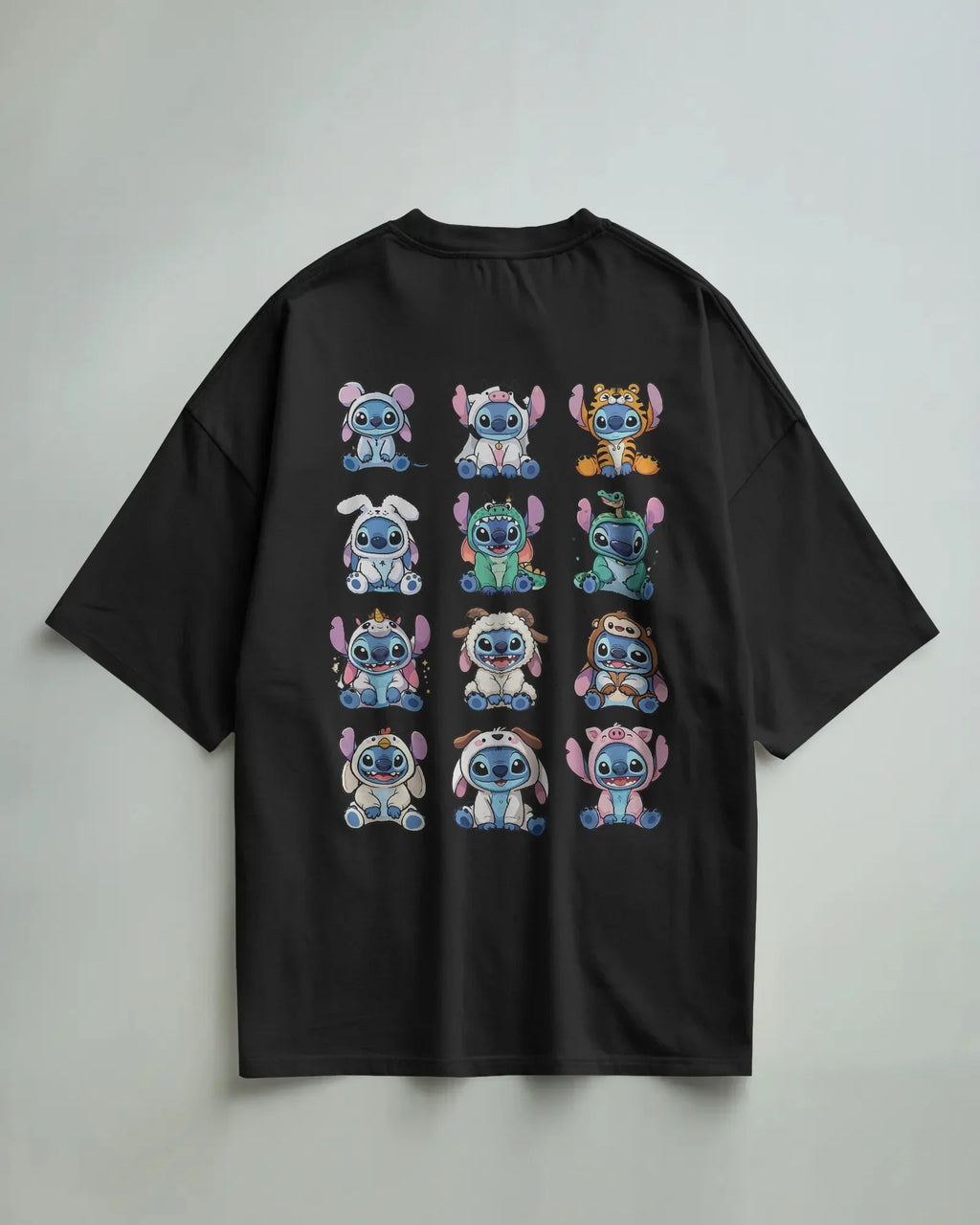Black oversized t-shirt from Nitorious Atelier featuring a bold and edgy ‘Lio and Stiches’ graphic print. Made from premium cotton, offering a soft, breathable, and durable fit perfect for streetwear lovers.
