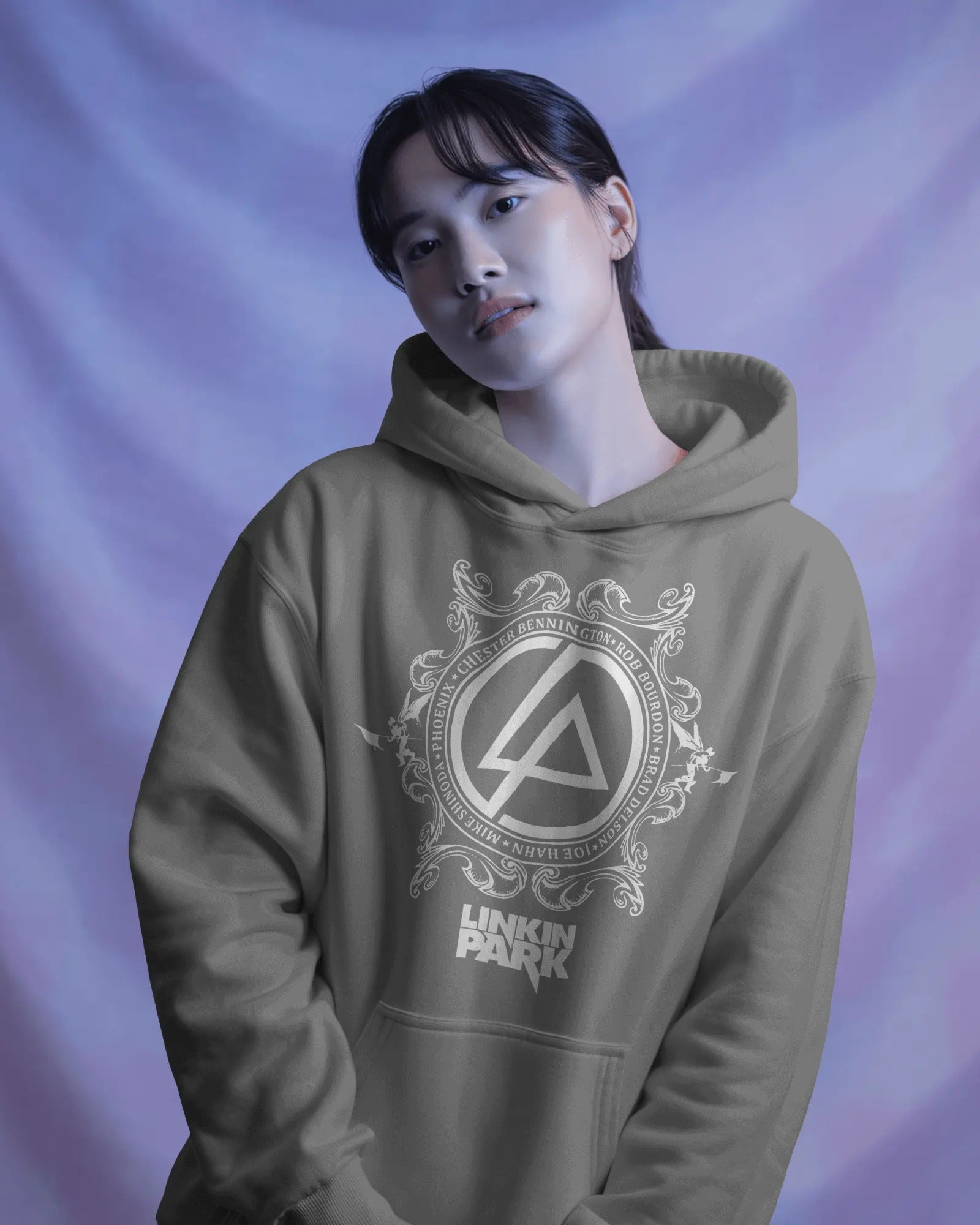 Grey Linkin Park hoodie made from premium cotton fleece