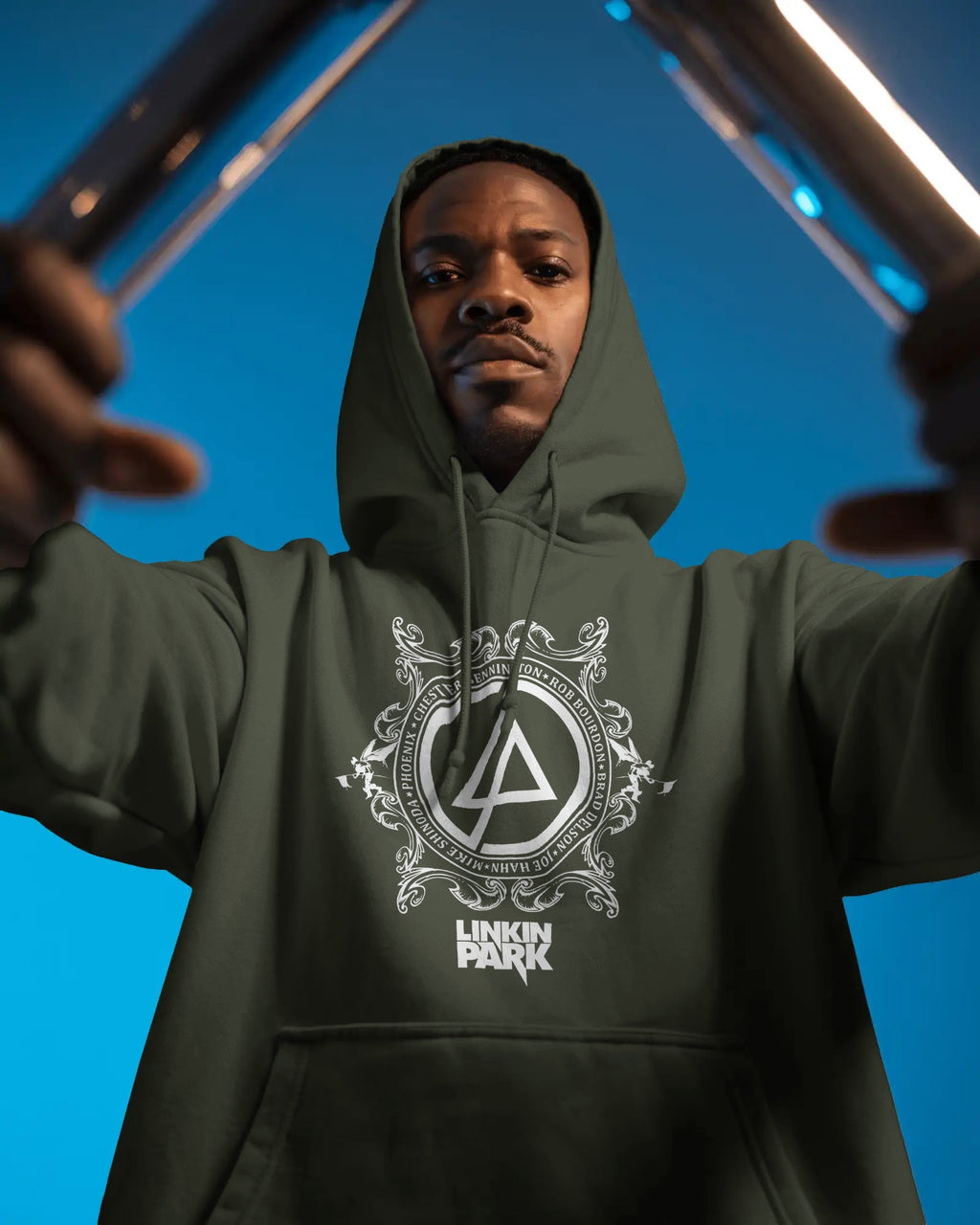 Olive green Linkin Park hoodie made from premium cotton fleece